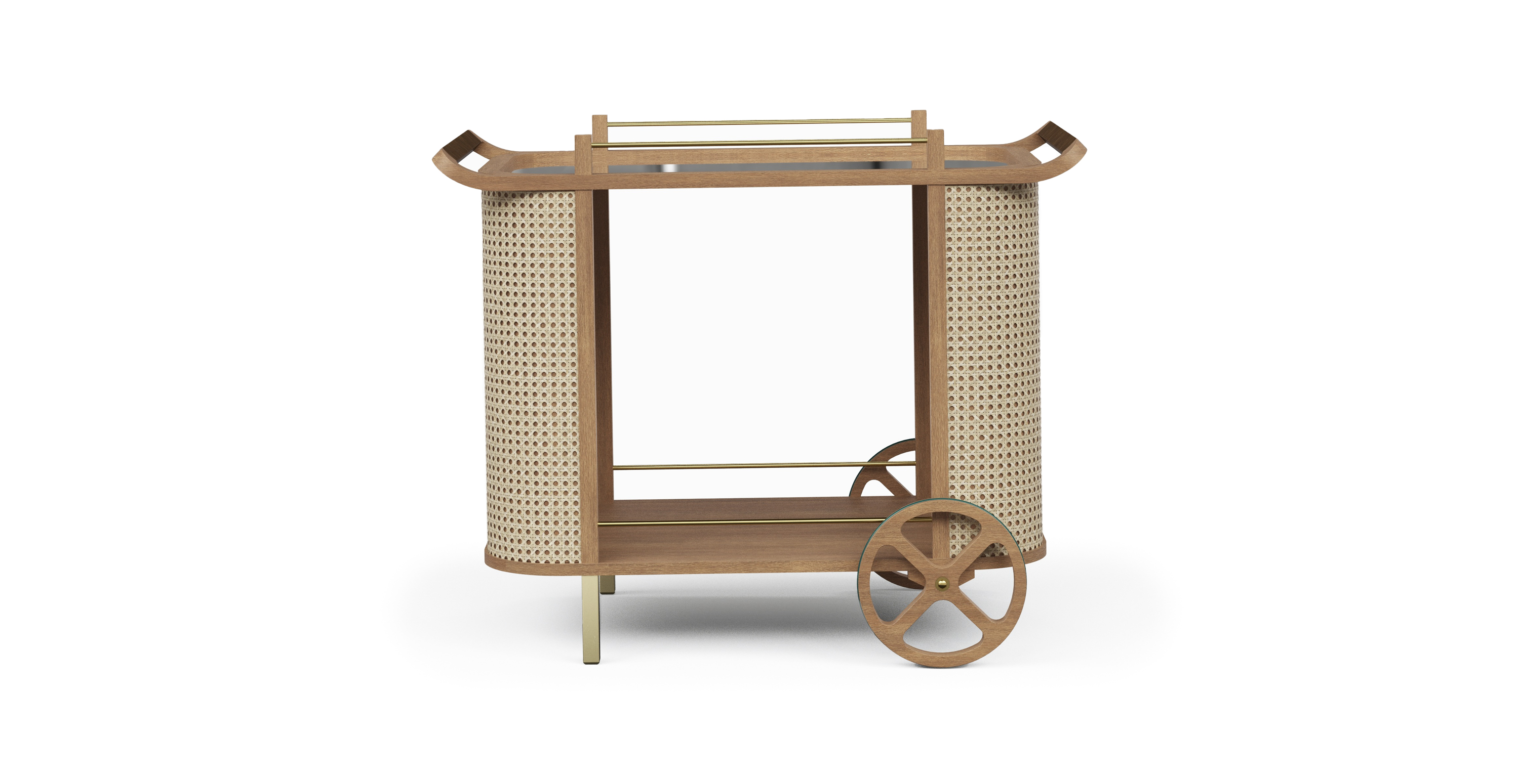 Jane Mid Century Rattan Bar Cart -  Wood Pecan