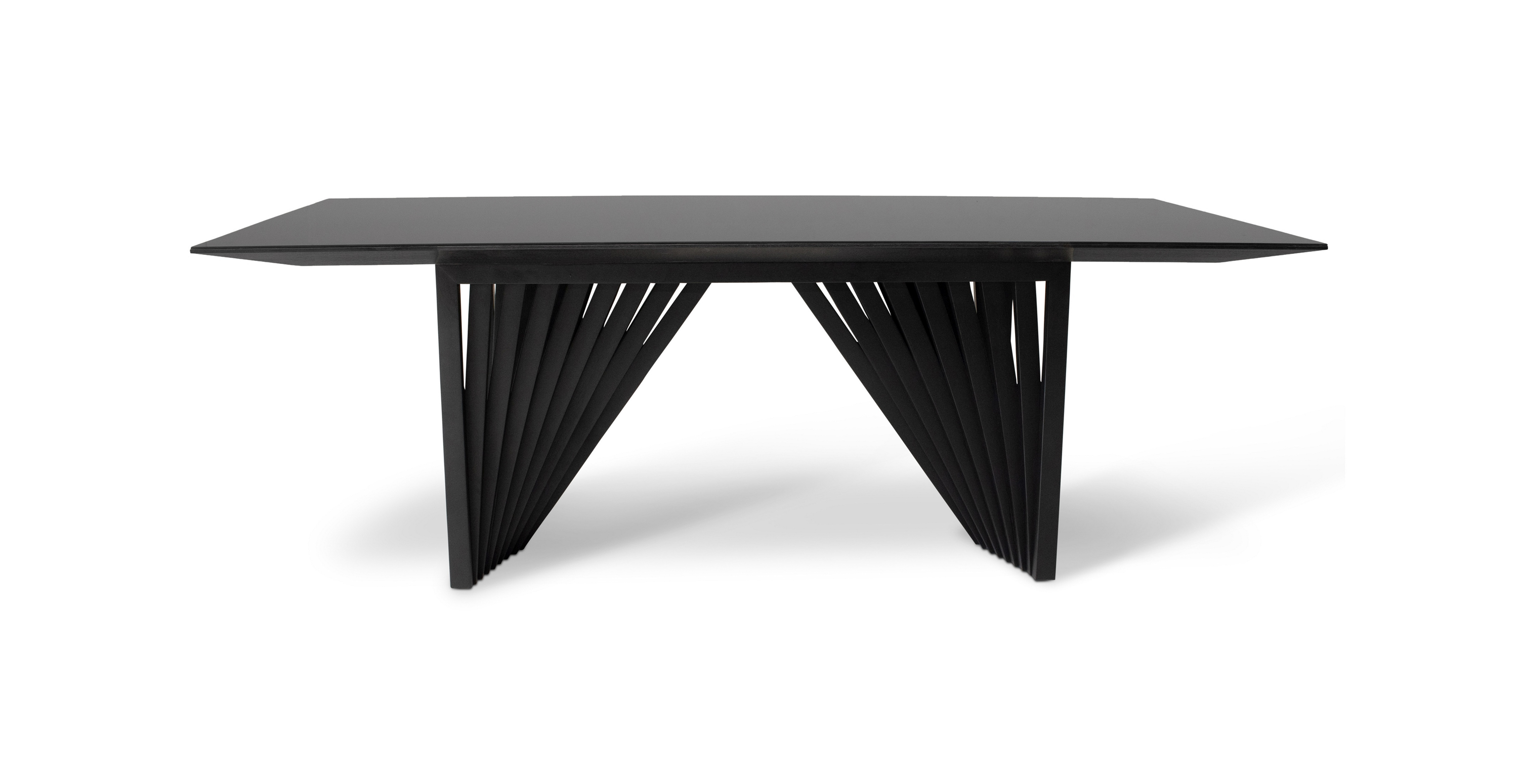 Essex Modern Glass Top Dining Table -  Wood Ebano Base - Black Top