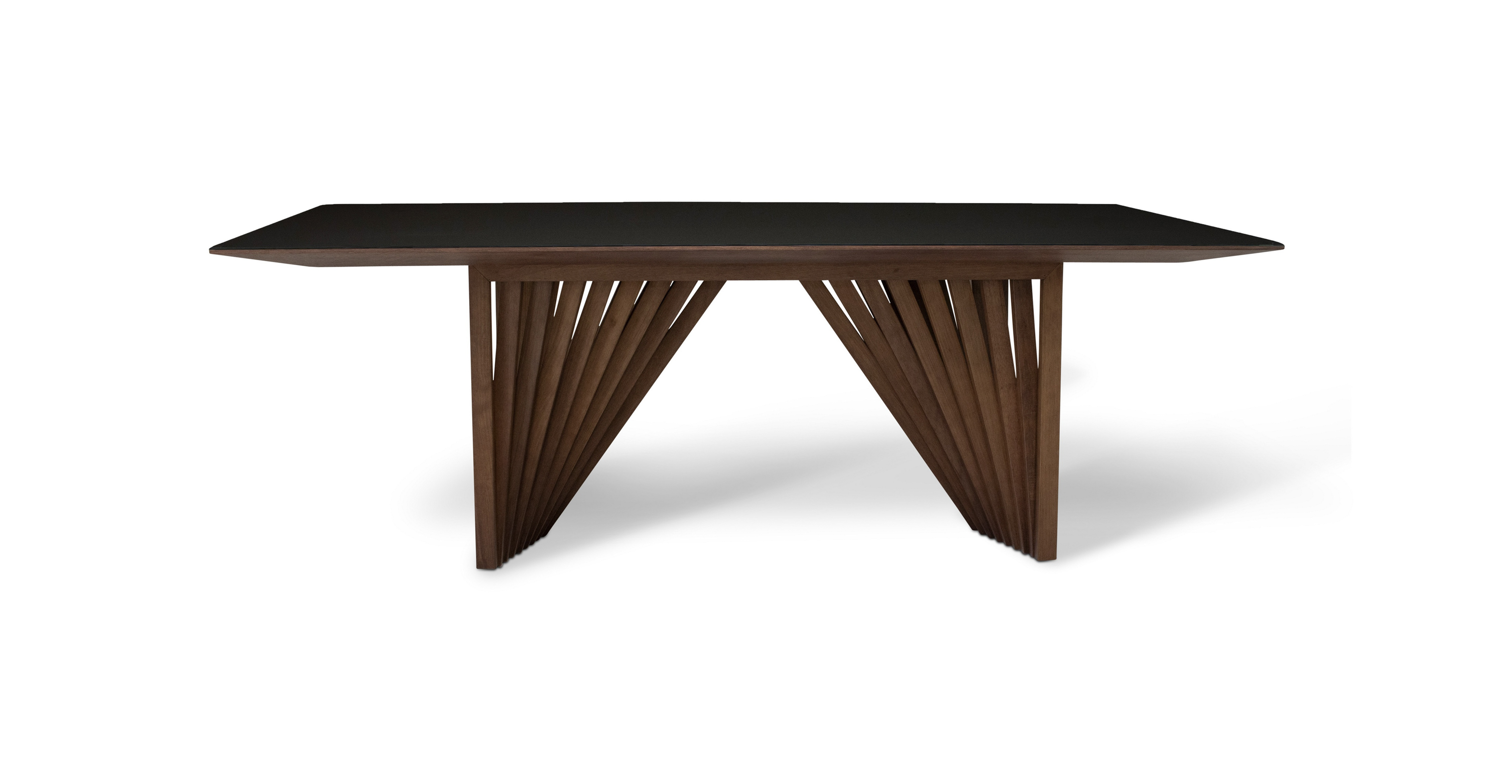 Essex Modern Glass Top Dining Table -  Wood Nogal Base - Black Top