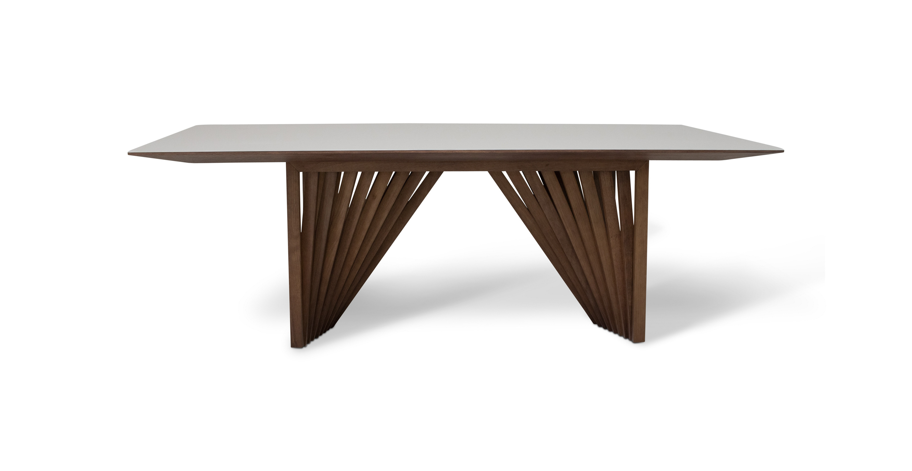 Essex Modern Glass Top Dining Table -  Wood Nogal Base - Off White Top