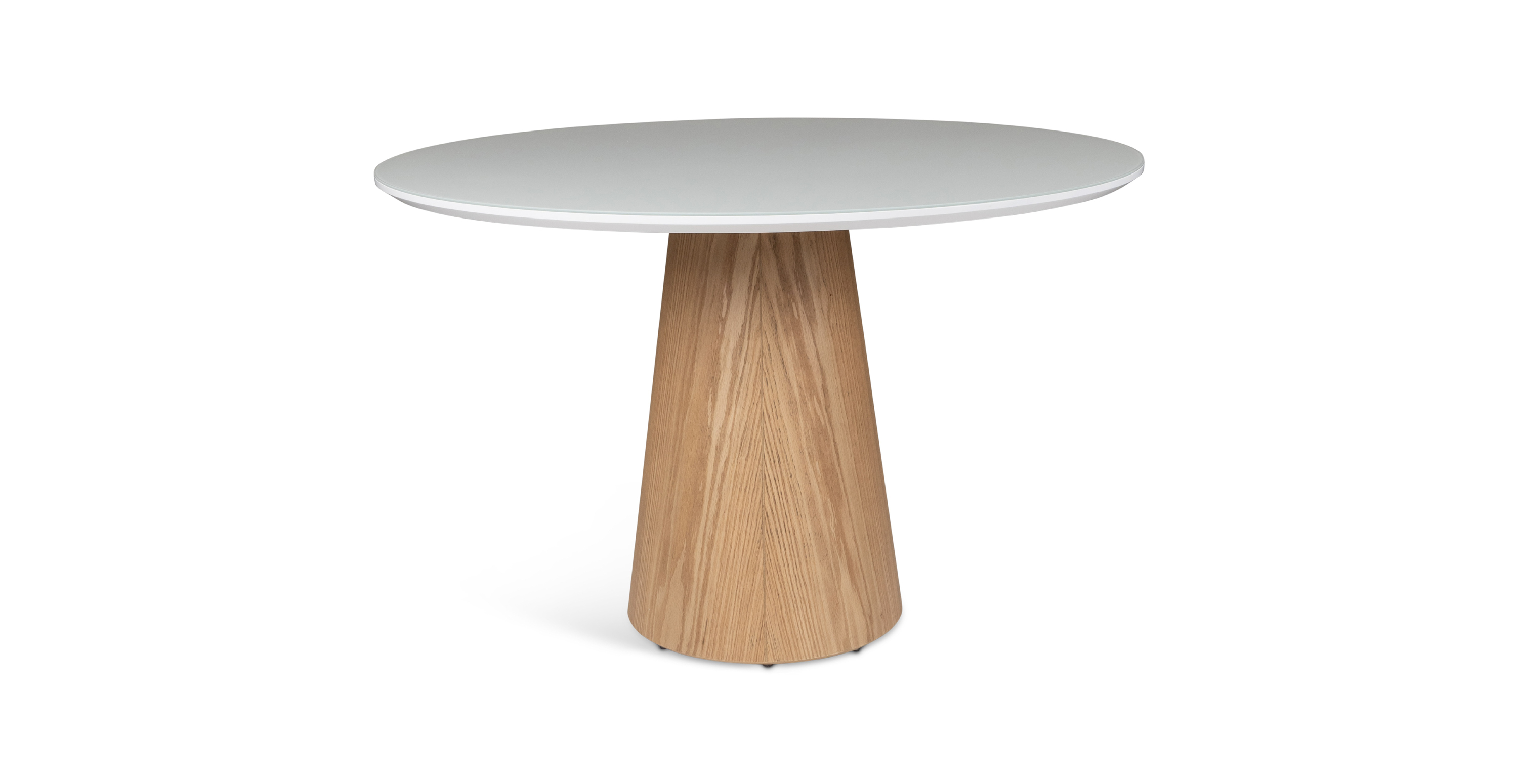 Japandi Glass Top Round Dining Table -  Wood Branco Top - Damasco Base