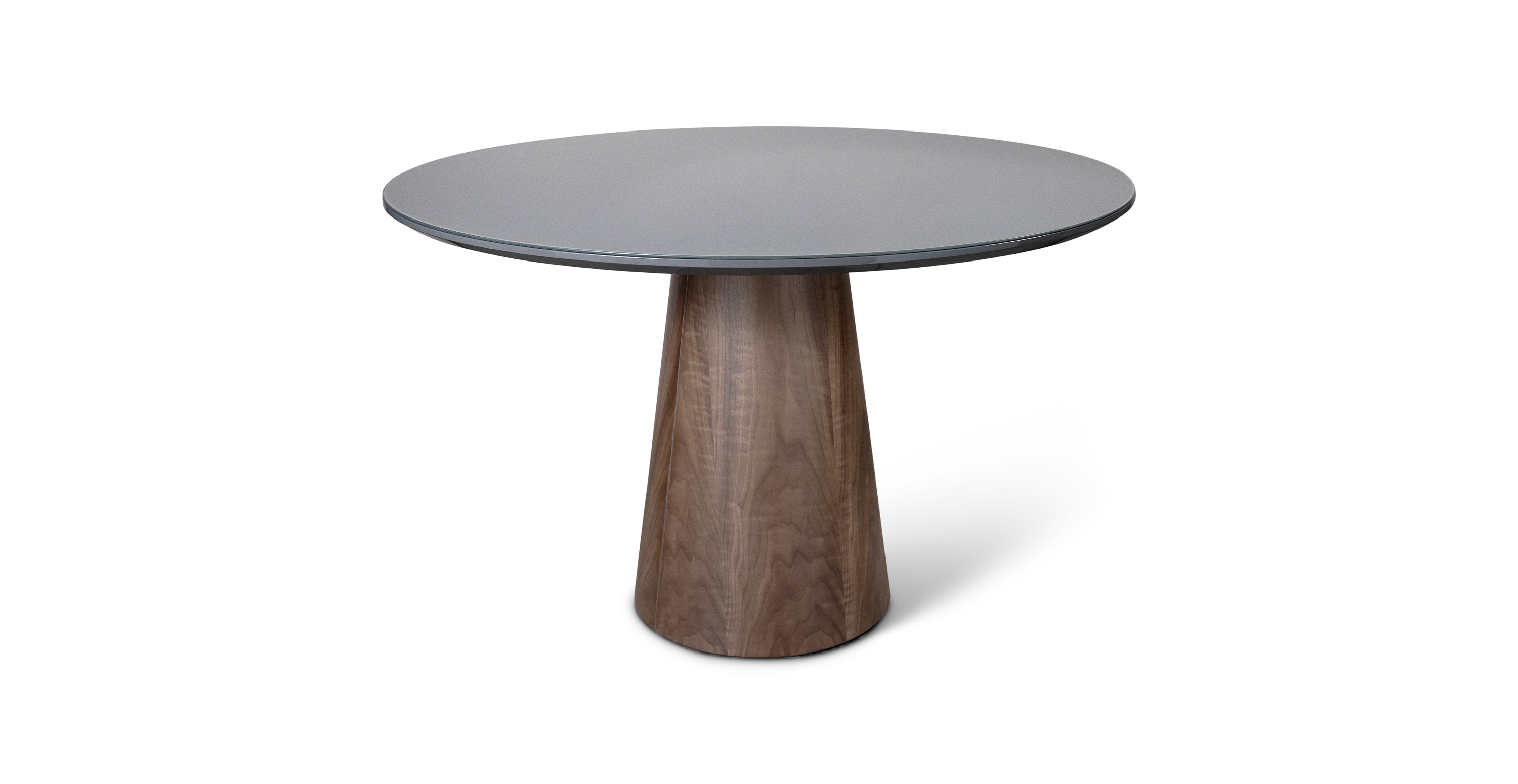 Japandi Glass Top Round Dining Table -  Wood Chumbo Top - Nogal Base