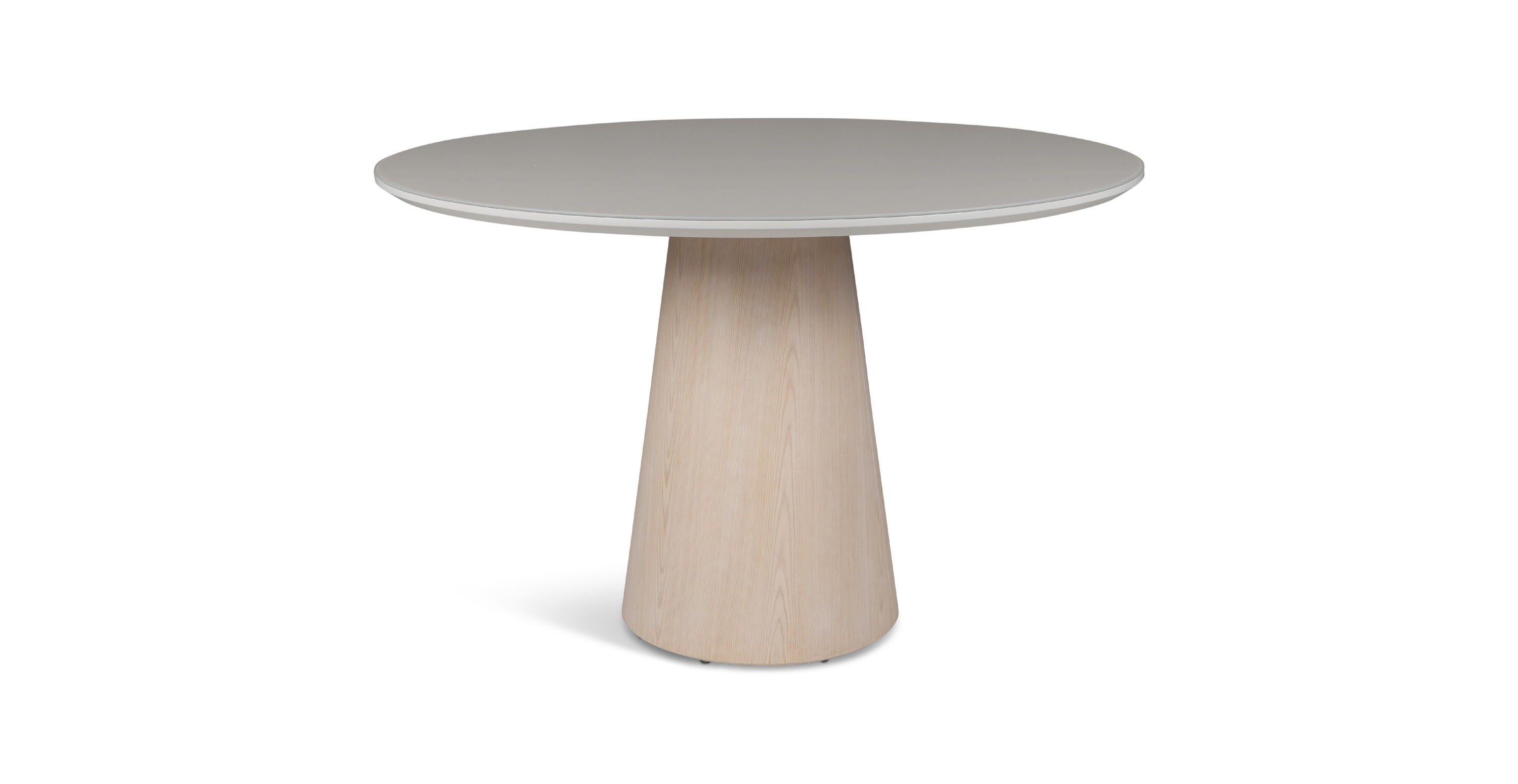 Japandi Glass Top Round Dining Table -  Wood Off White Top - Nevoa Base
