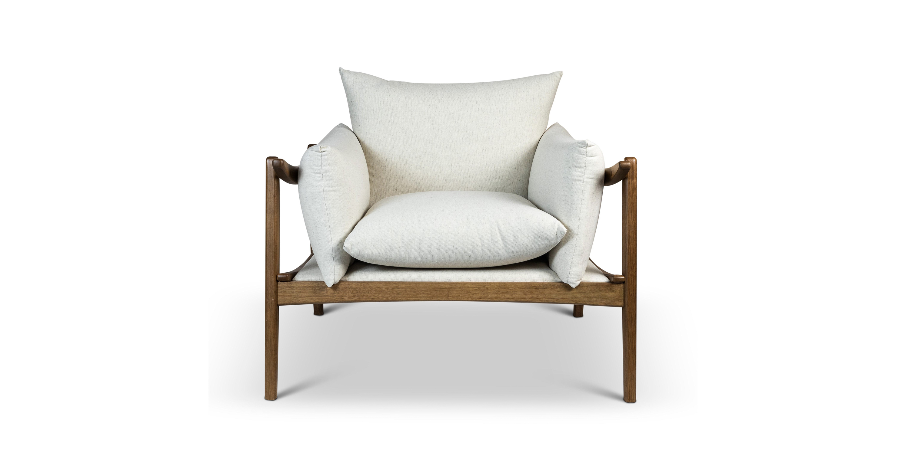 Pearl Scandi Accent Chair -  Wood Woven Fabric - Pecan Frame