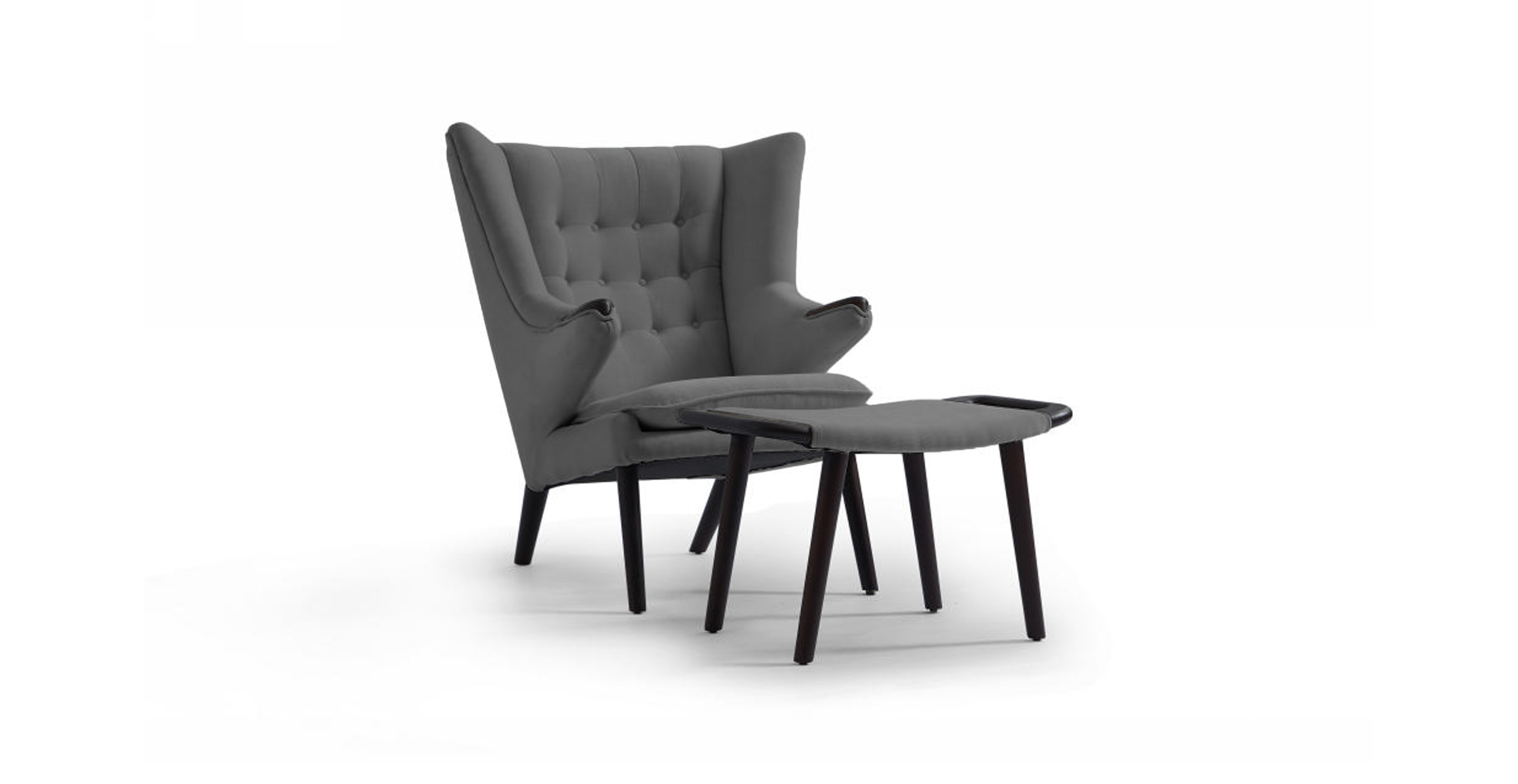 Papa Bear Chair & Ottoman - Walnut - Charcoal Gray Chenille