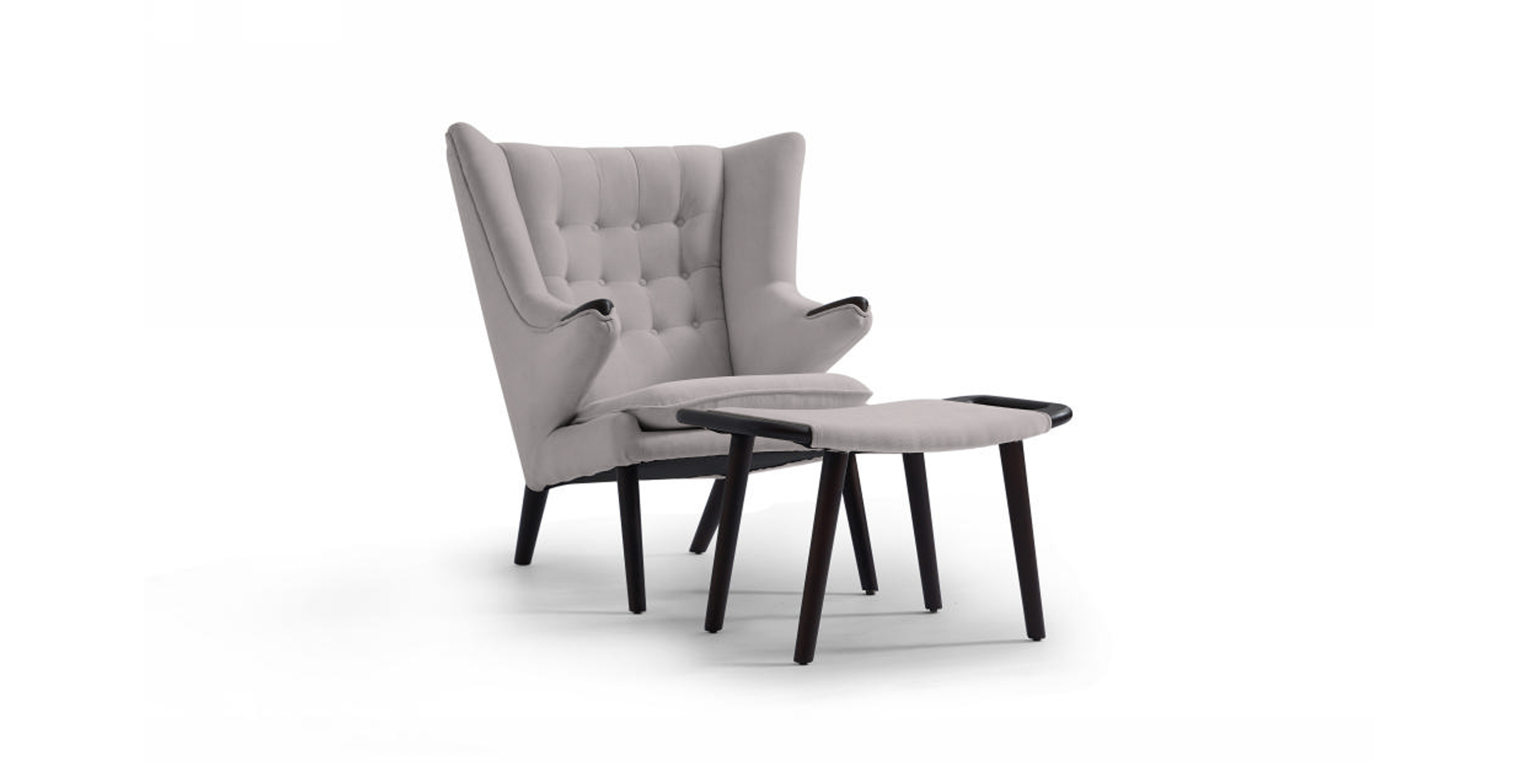 Papa Bear Chair & Ottoman - Walnut - Light Gray Chenille