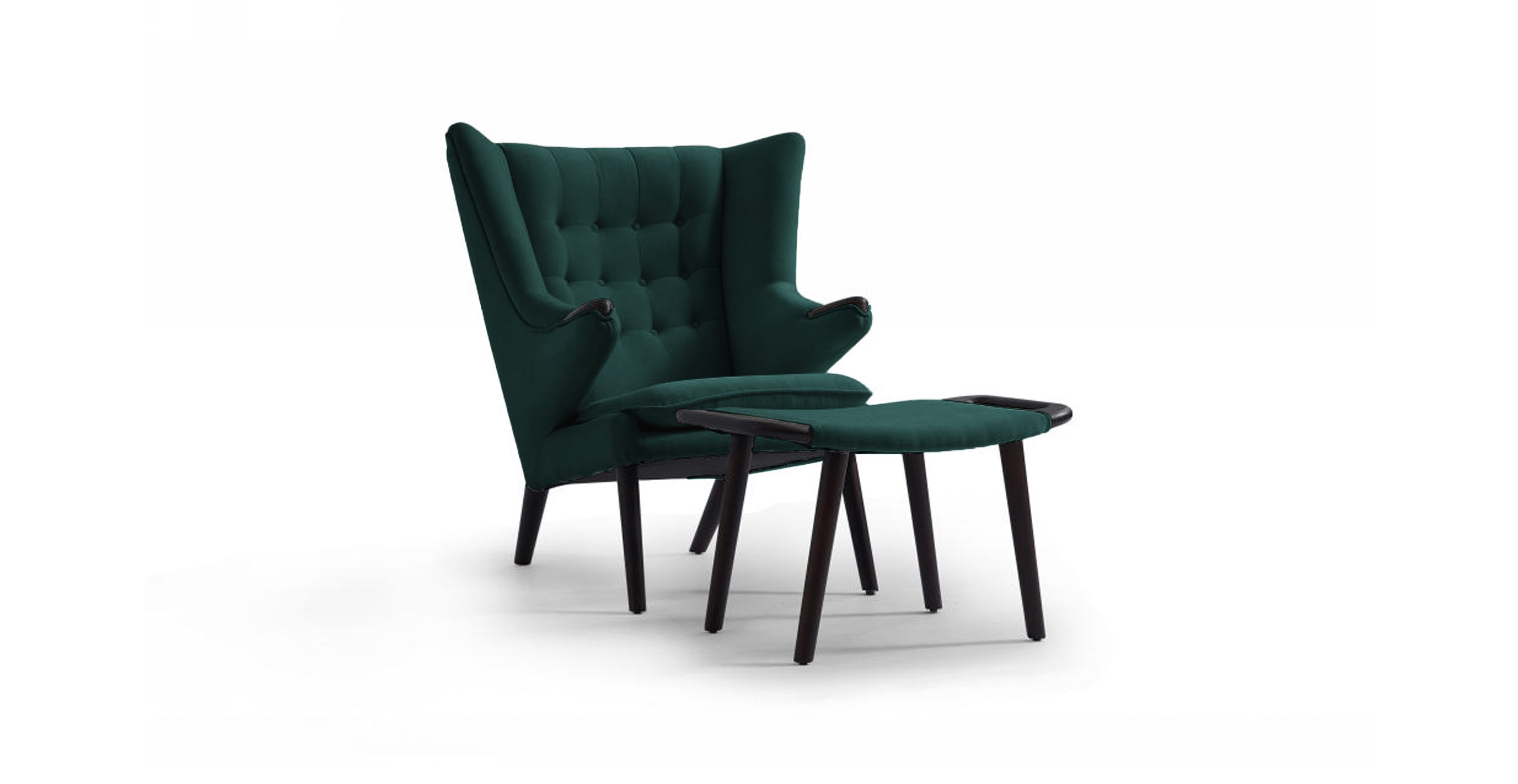 Papa Bear Chair & Ottoman - Walnut - Green Chenille