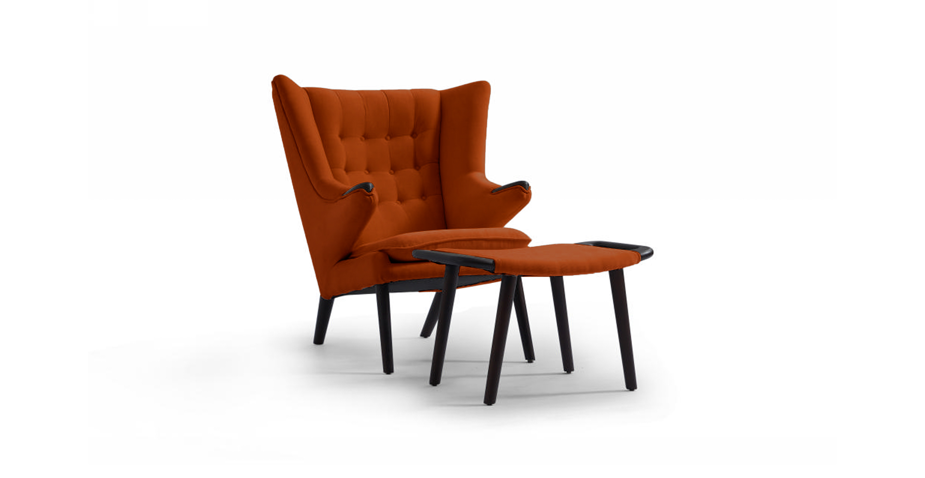 Papa Bear Chair & Ottoman - Walnut - Orange Chenille