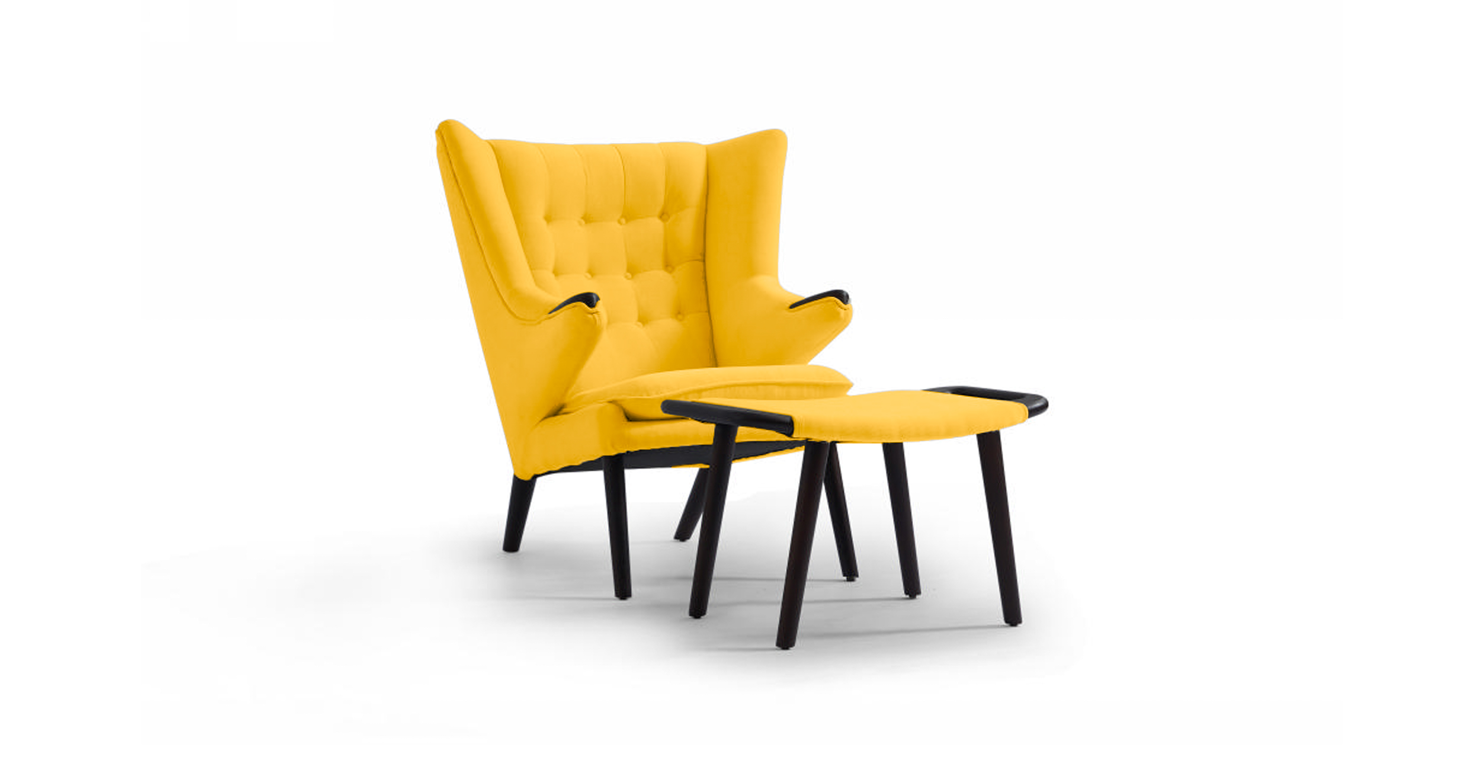 Papa Bear Chair & Ottoman - Walnut - Yellow Chenille