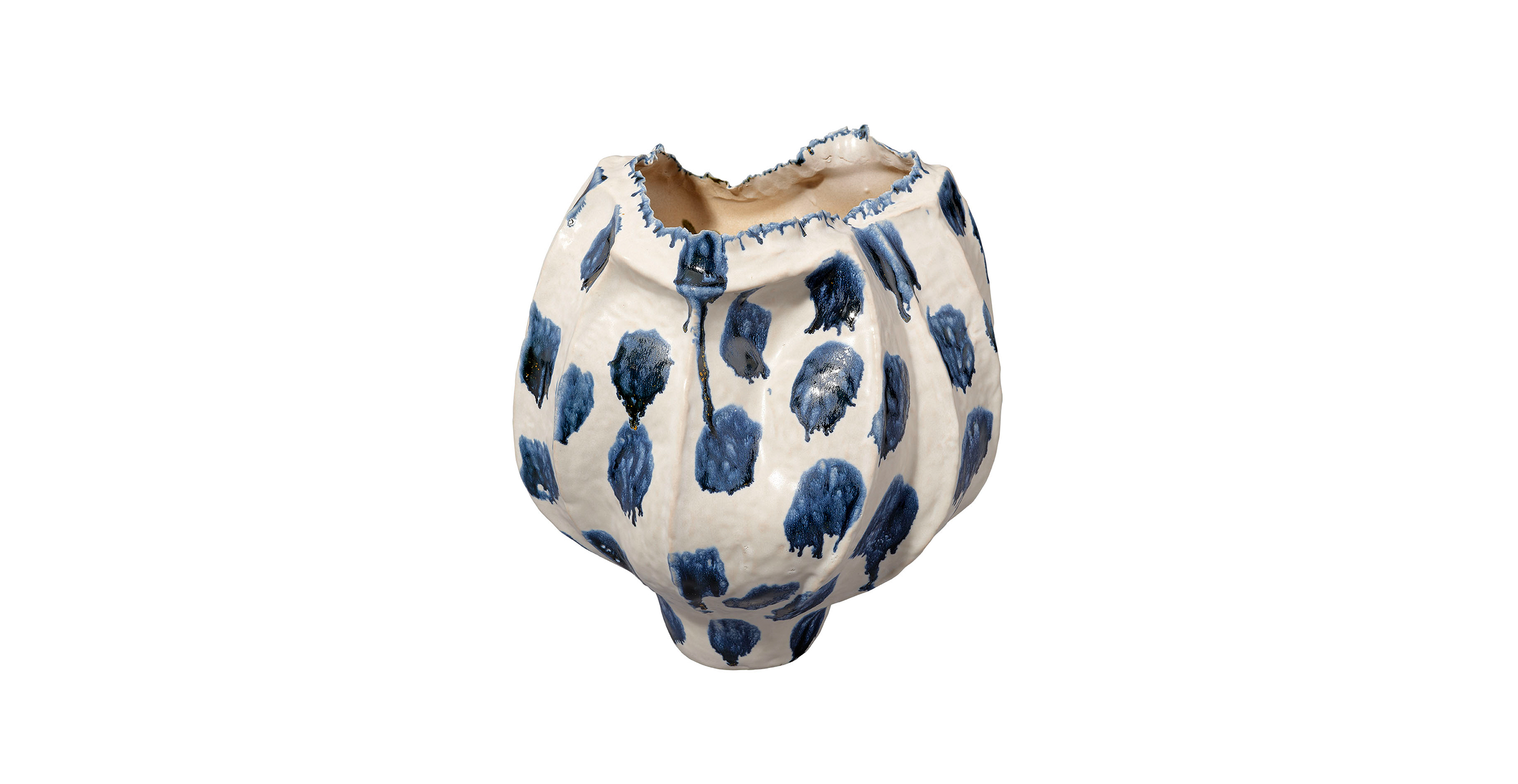 Selene Wide Ceramic Decorative Vase - Blue