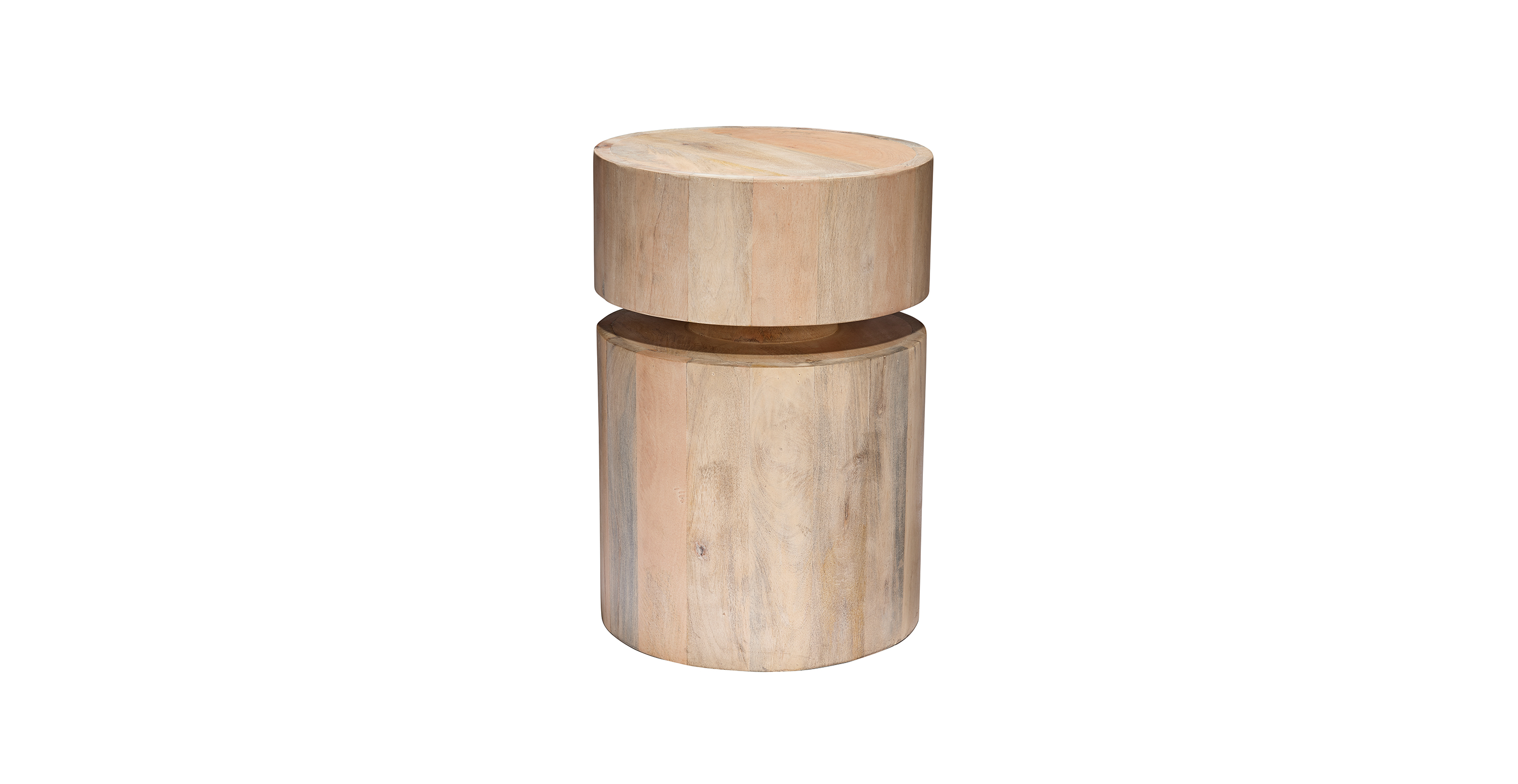 Nax Wood Round Side Table -  Mango Wood White Wash
