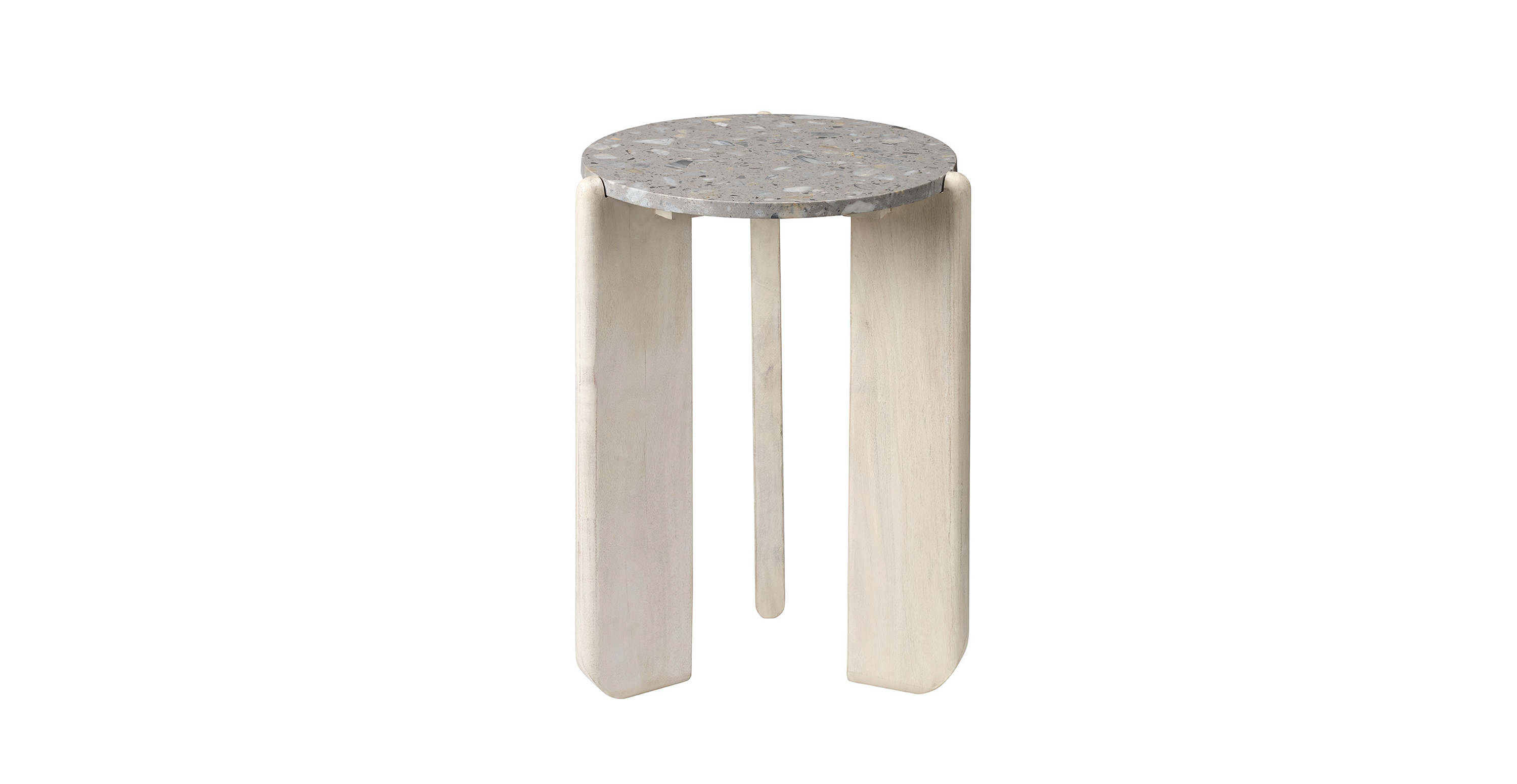 Zeno Wood and Stone Side Table -  Mango Wood White Bleach
