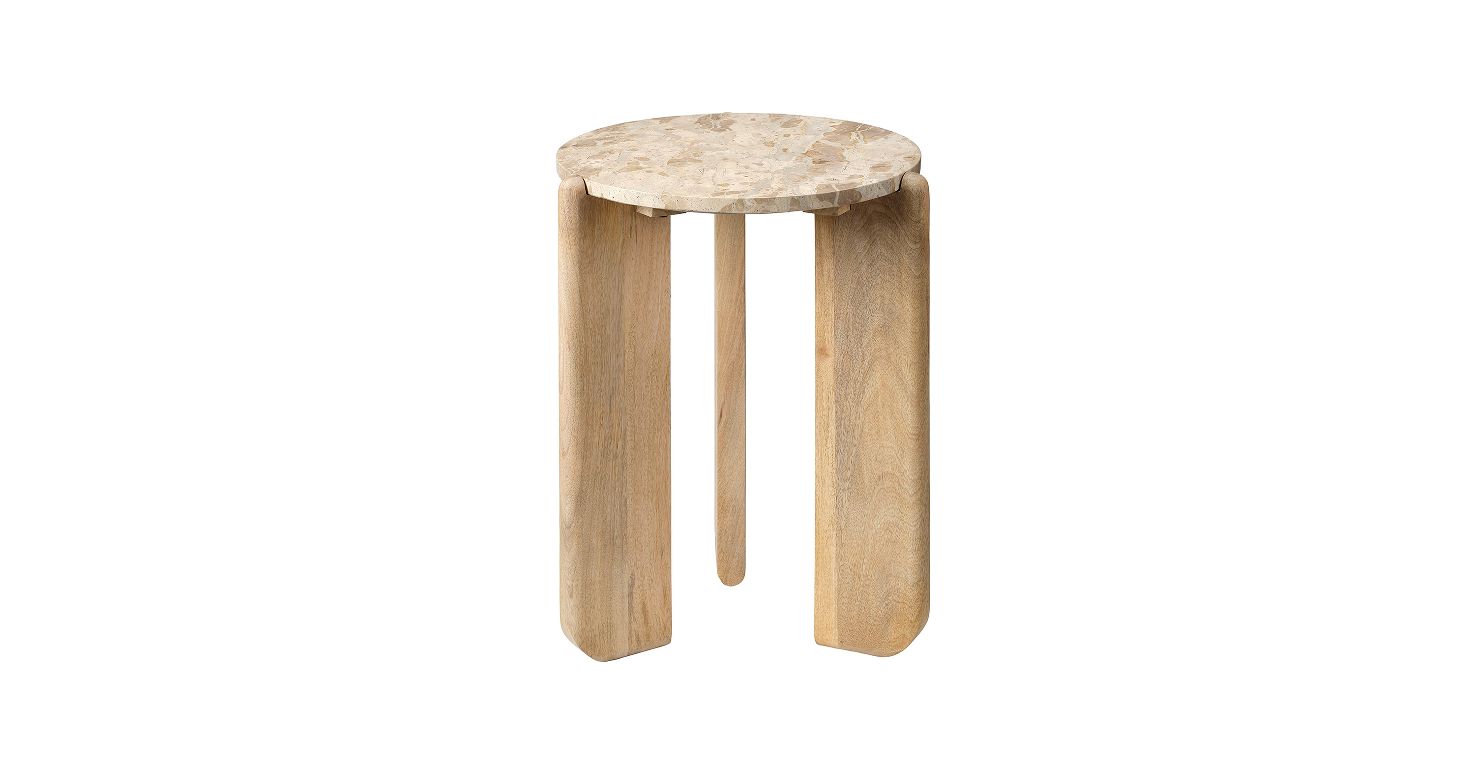 Zeno Wood and Stone Side Table -  Mango Wood Natural
