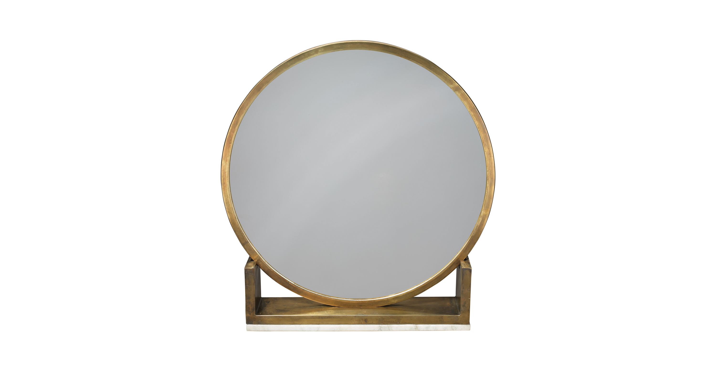 Niko Decorative Round Table Mirror -  Aluminum Antique Brass