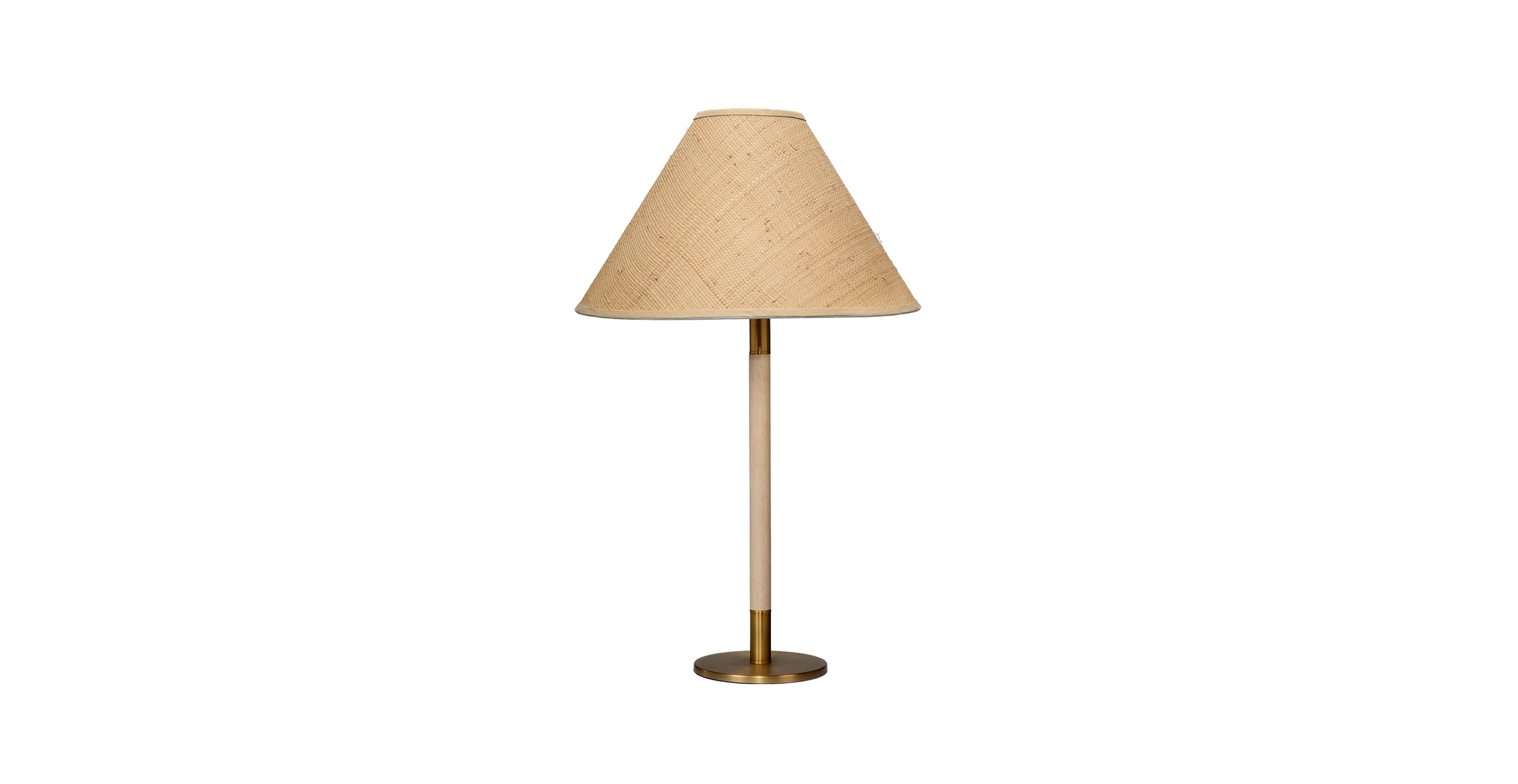 Milo Wood and Metal Table Lamp with Raffia Shade -  Antique Brass