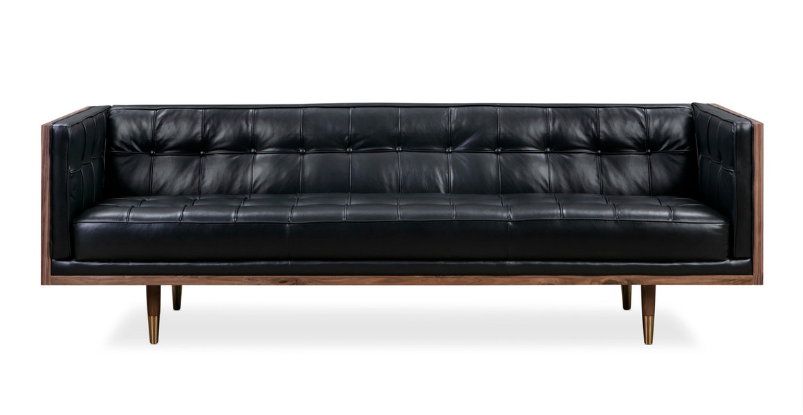 Woodrow Box Sofa 87 Inches - Classic Black Leather