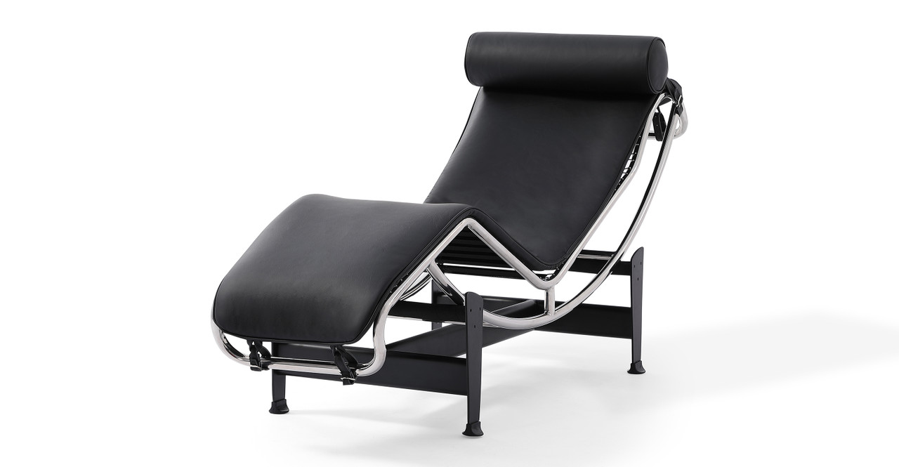 Le Corbusier Style Chaise Lounge - Black Leather