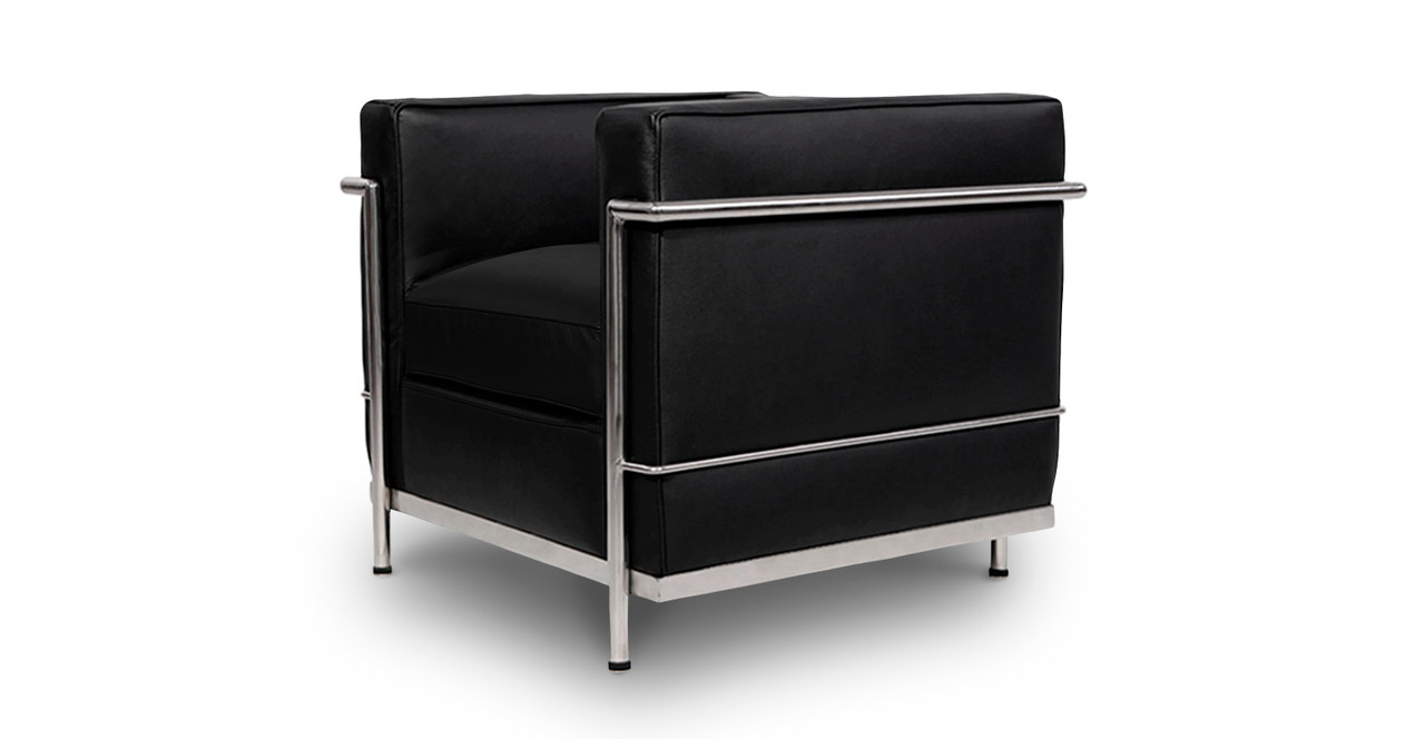 Mid Century Le Corbusier LC2 Bauhaus Black Leather Chair