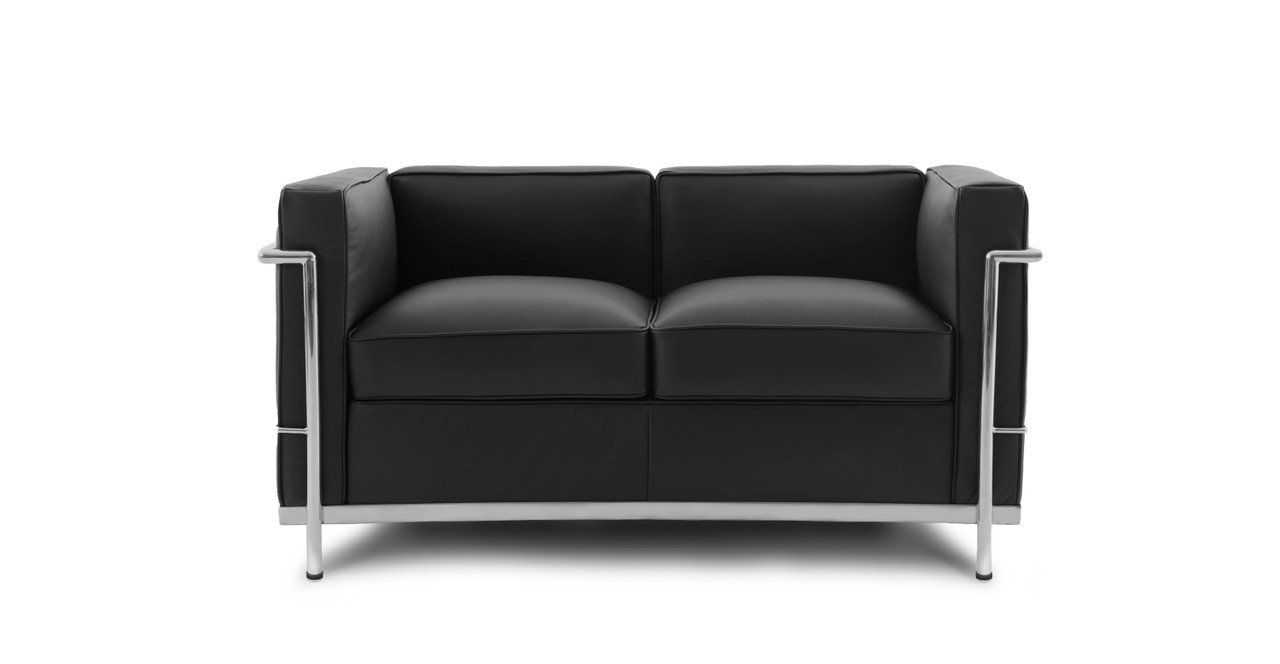 Le Corbusier 2 Style Loveseat -  Leather Black