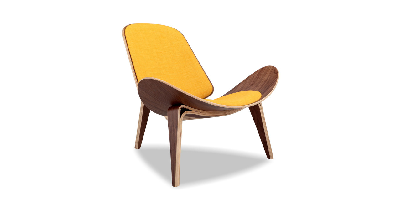 Hans J Wegner - Shell Chair -  Polyester Yellow Polyester Fabric