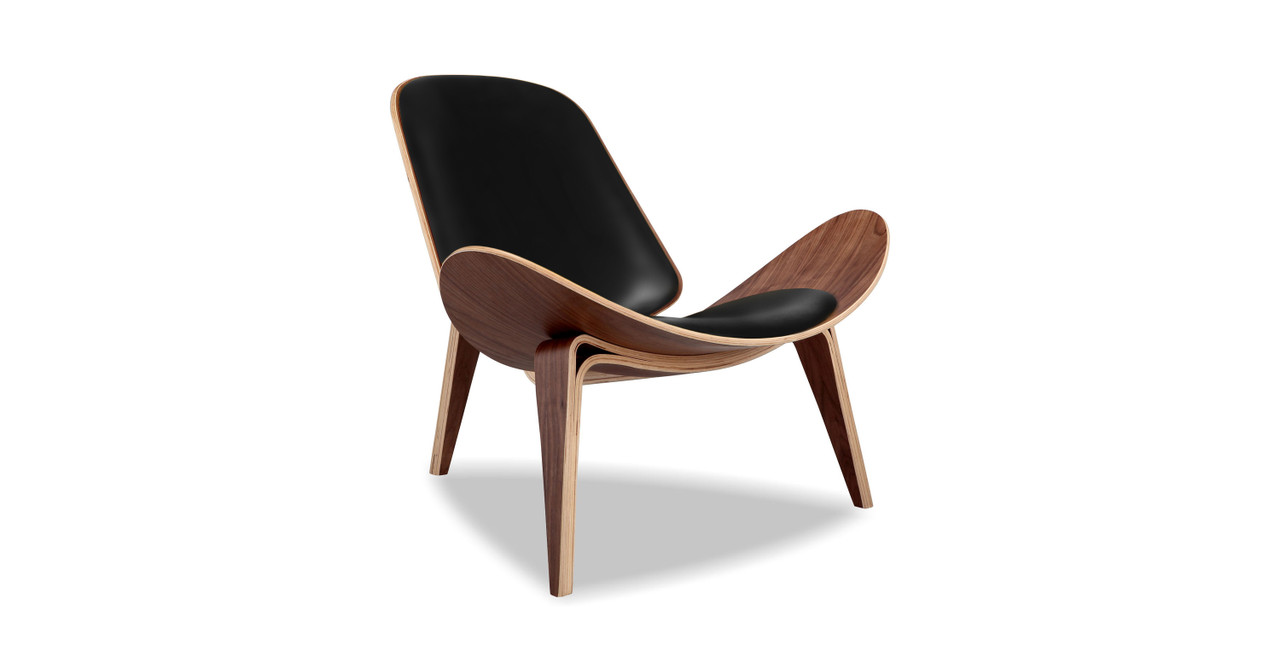 Hans J Wegner - Shell Chair - Leather Black Aniline Leather