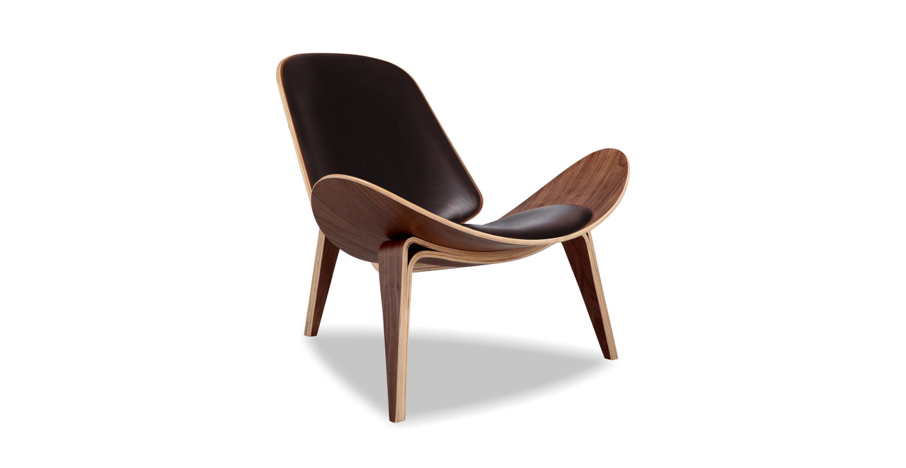 Hans J Wegner - Shell Chair - Leather Dark Brown Aniline leather