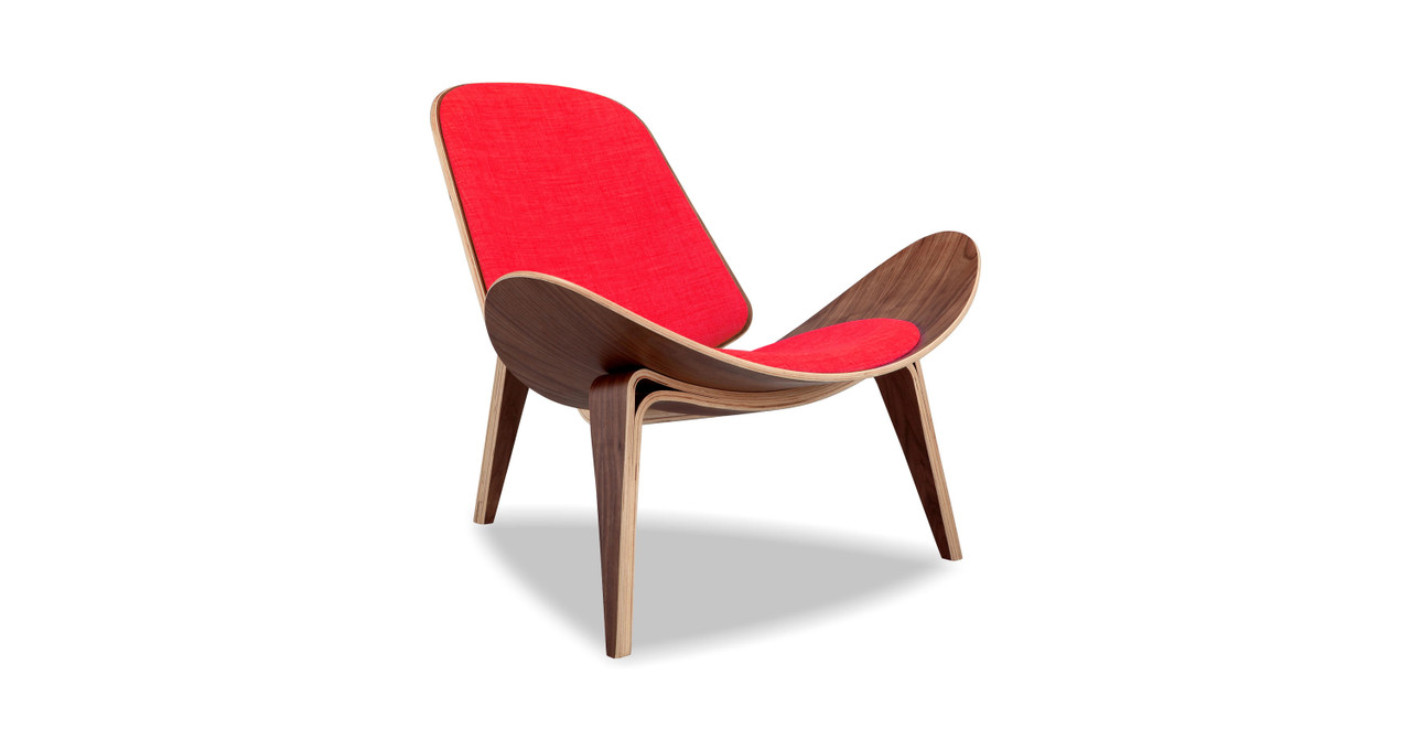Hans J Wegner - Shell Chair -  Leather Red Italian Leather