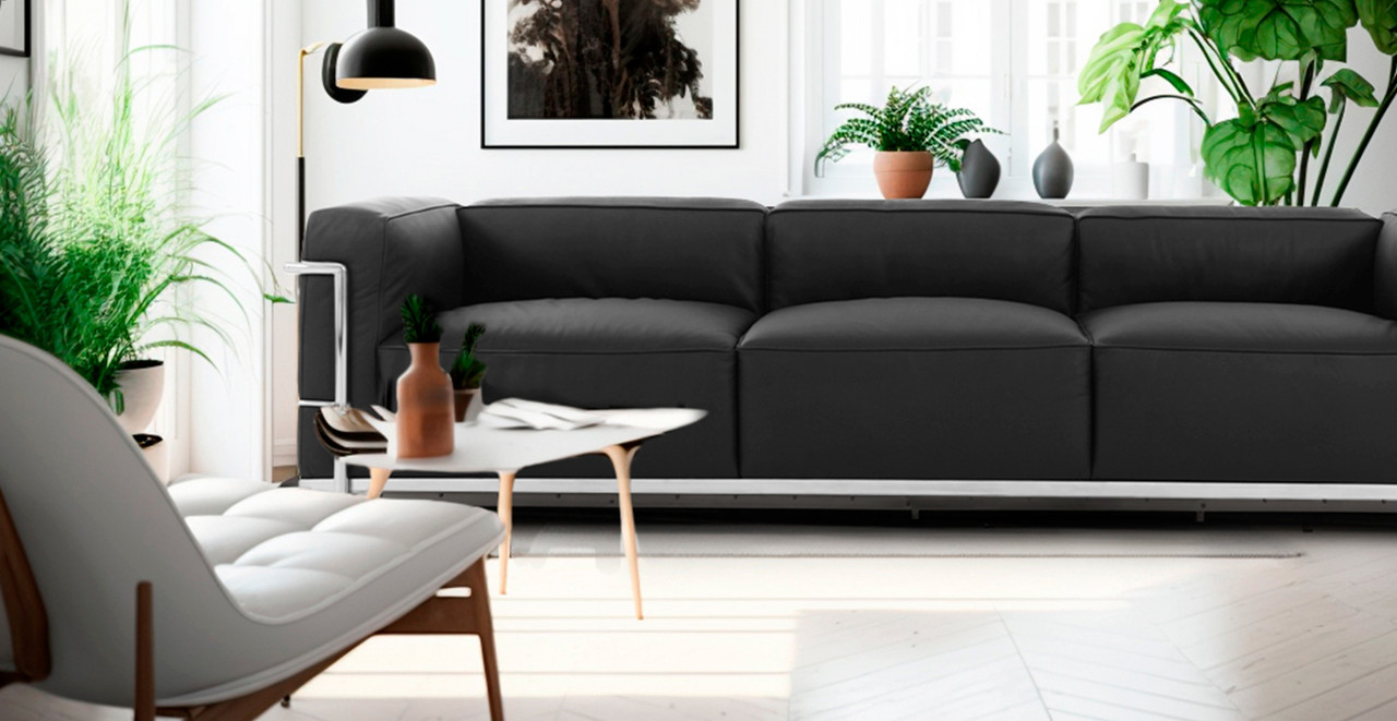 Le Corbusier LC3 Style Sofa - Black Leather