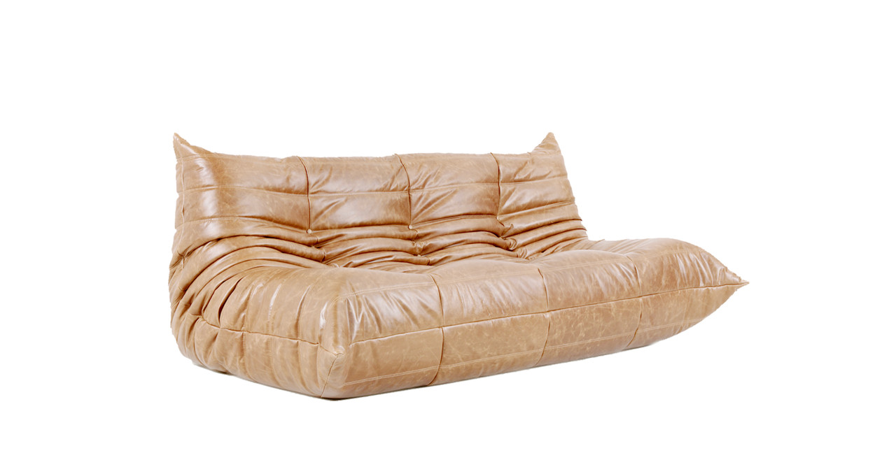 Togo Michel Ducaroy Quayside 3 Seater Premium Leather Sofa -  Antique Wheatgrass Leather