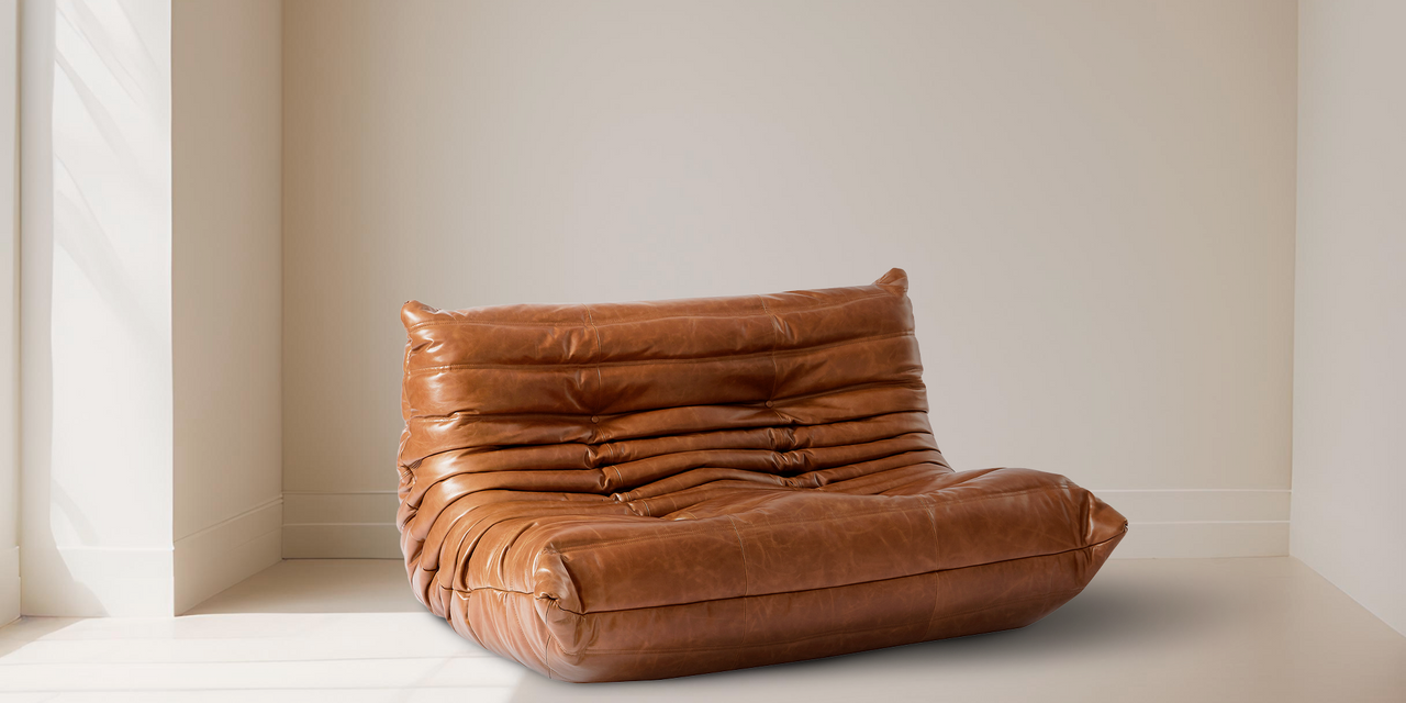 Michel Ducaroy Portside 2 Seater Leather Loveseat - Leather Antique Brown