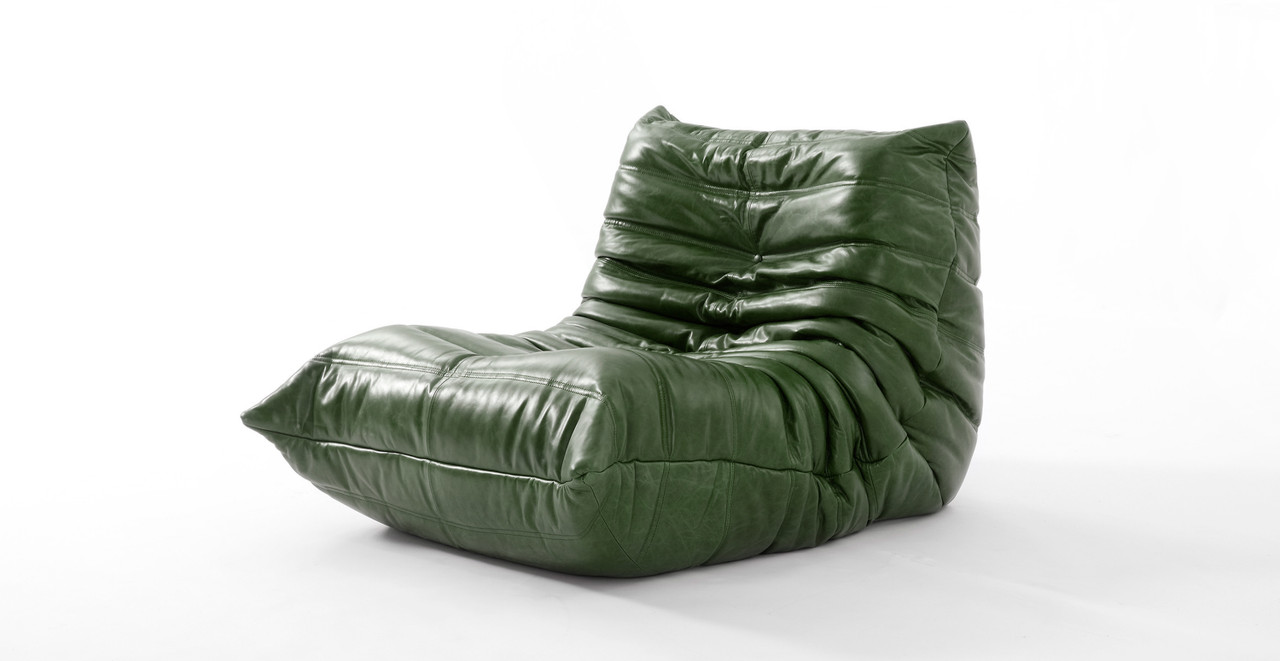 Michel Ducaroy Fireside Leather Lounge Chair - Leather Antique Green