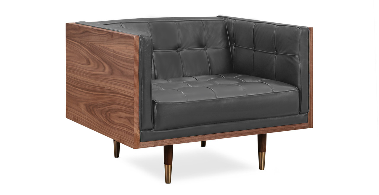 Woodrow Box Chair - Kardiel Leather Grey