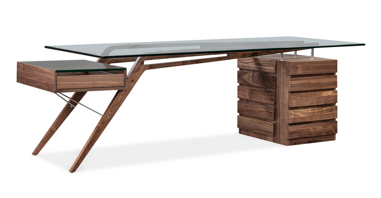 1949 Protractor 98 Mid Century Modern Desk -  Walnut Tempered Glass