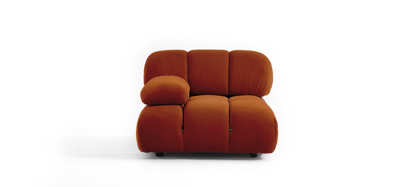 Mario Bellini Sofa | Right Armrest -  Velvet Rust Orange Velvet