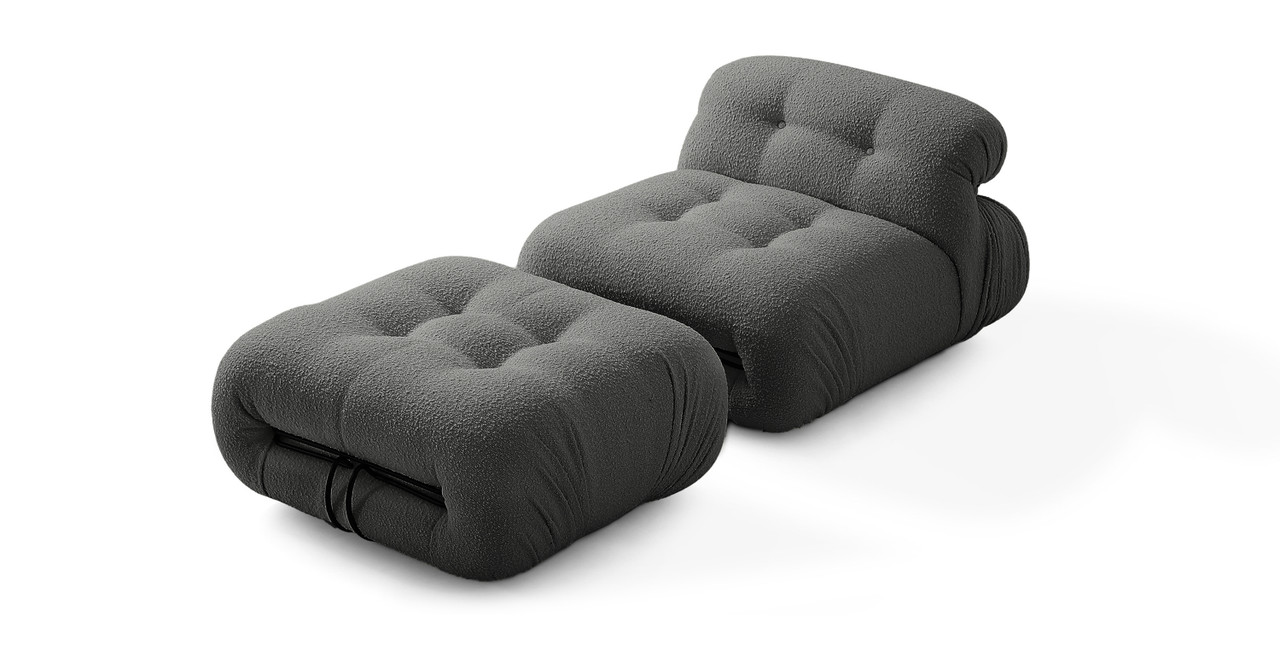 Mid Century Soriana Fabric Chair & Ottoman -  Boucle Gray Boucle