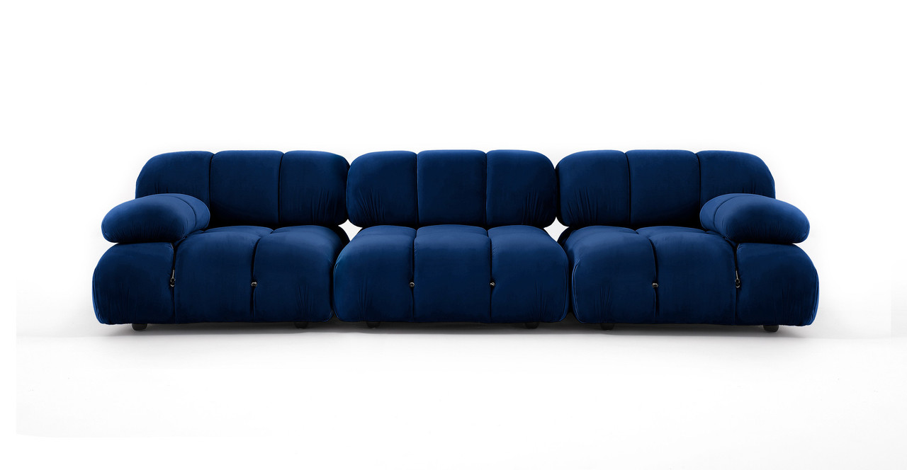 Mid Century Modern Mario Bellini 3-Seater Modular Sofa -  Camaleonda Royal Blue Velvet