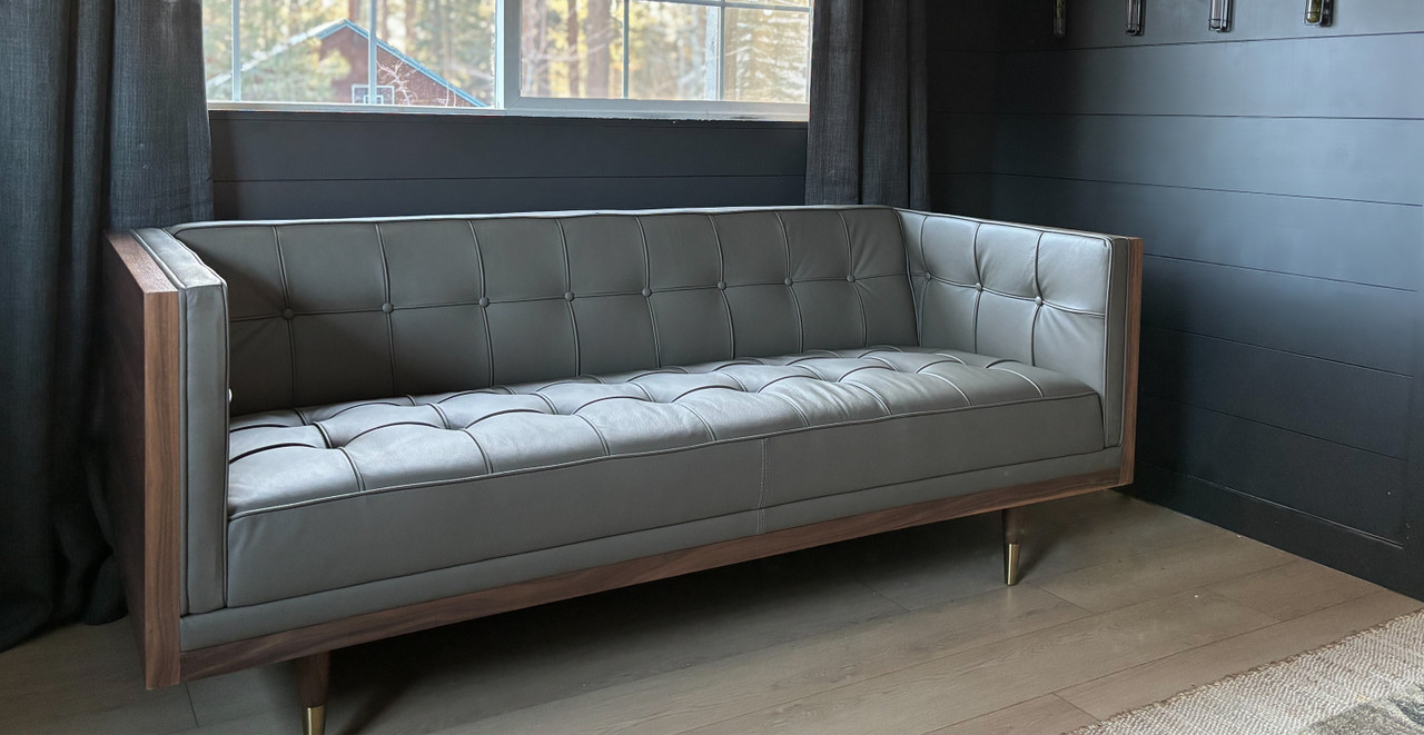 Modern Woodrow Box Sofa 71" -  Fleck Dark Grey