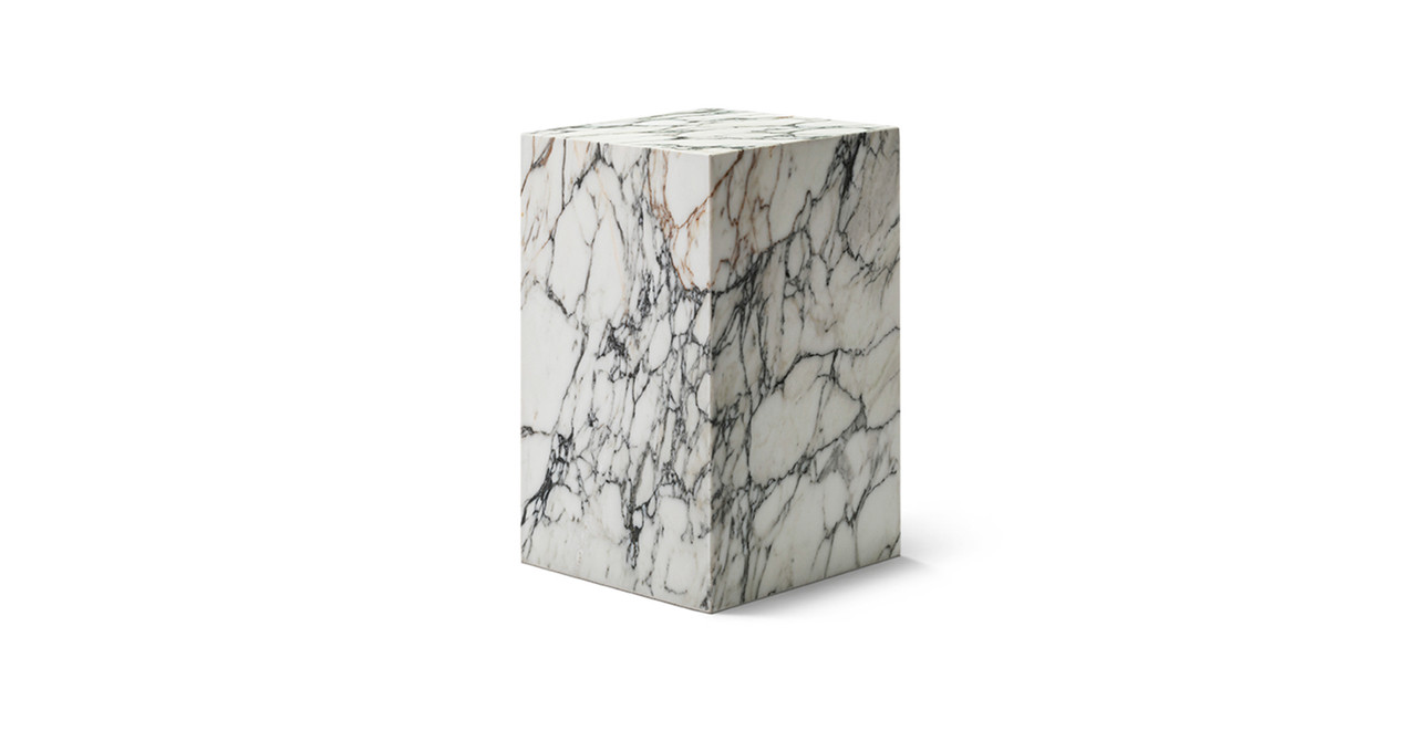 Copenhagen Marble Plinth Block Tall End Table - Marble Arabescato