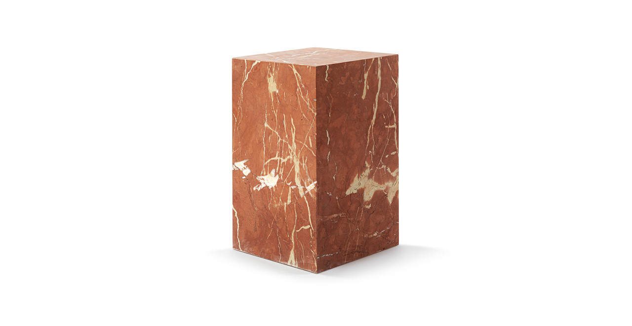 Copenhagen Marble Plinth Block Tall End Table - High End Materials - Marble Coral Red