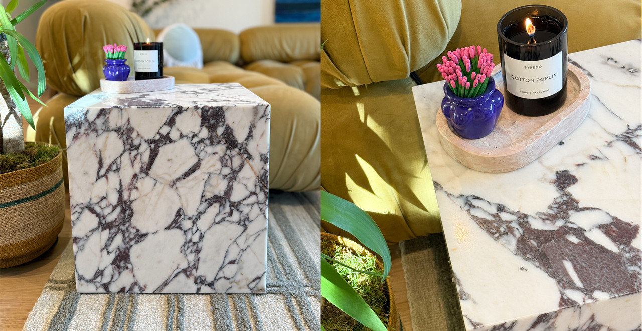 Copenhagen Marble Plinth Cube Small Side Table - Marble Calacatta Viola
