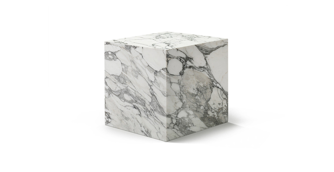 Copenhagen Italian Marble Plinth Cube Small Side Table - Marble Arabescato