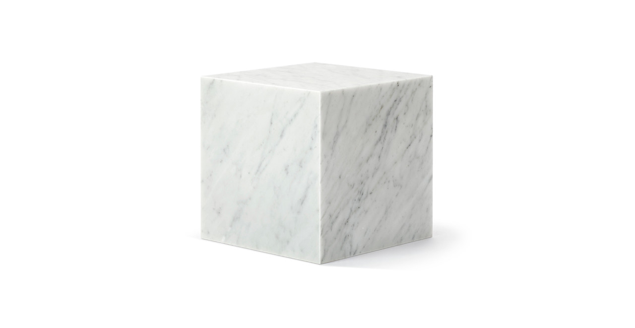 Copenhagen Marble Plinth Cube Small Side Table - Marble Carrara