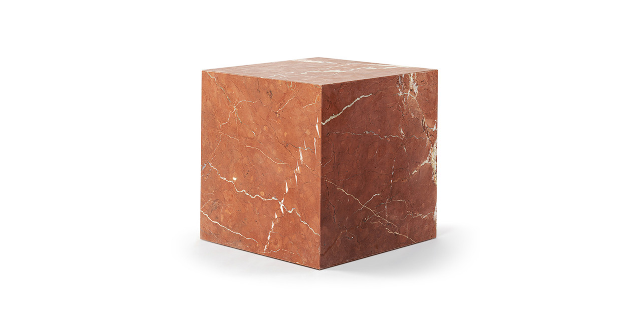 Modern Copenhagen Marble Plinth Cube Small Side Table - Marble Coral Red