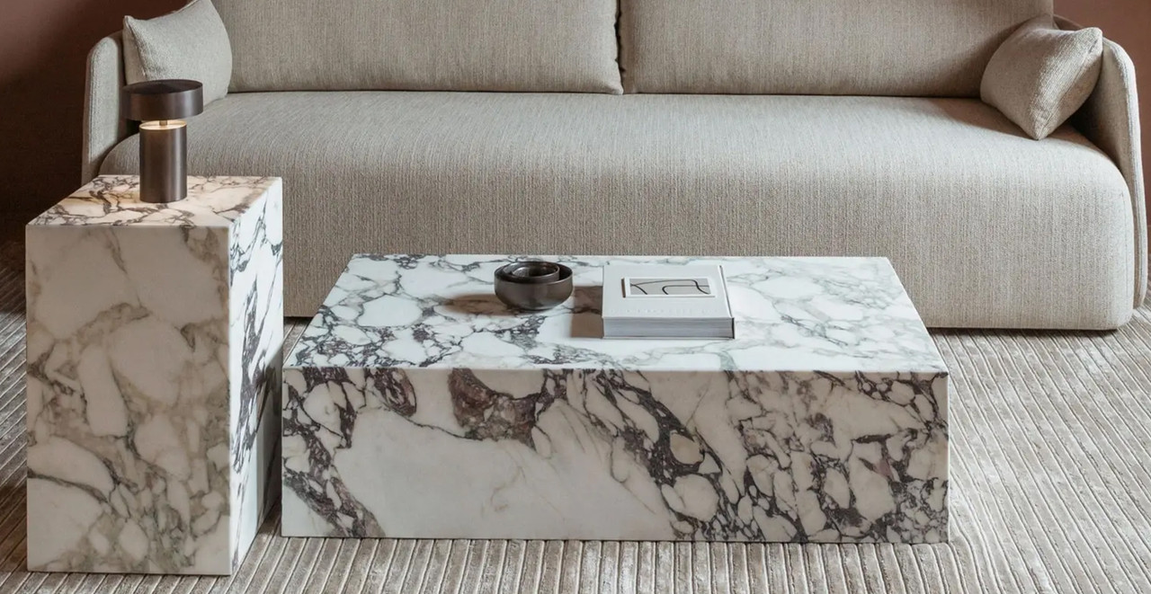 Copenhagen Marble Plinth Block Large Coffee Table -  Marble Calacatta Viola 39"
