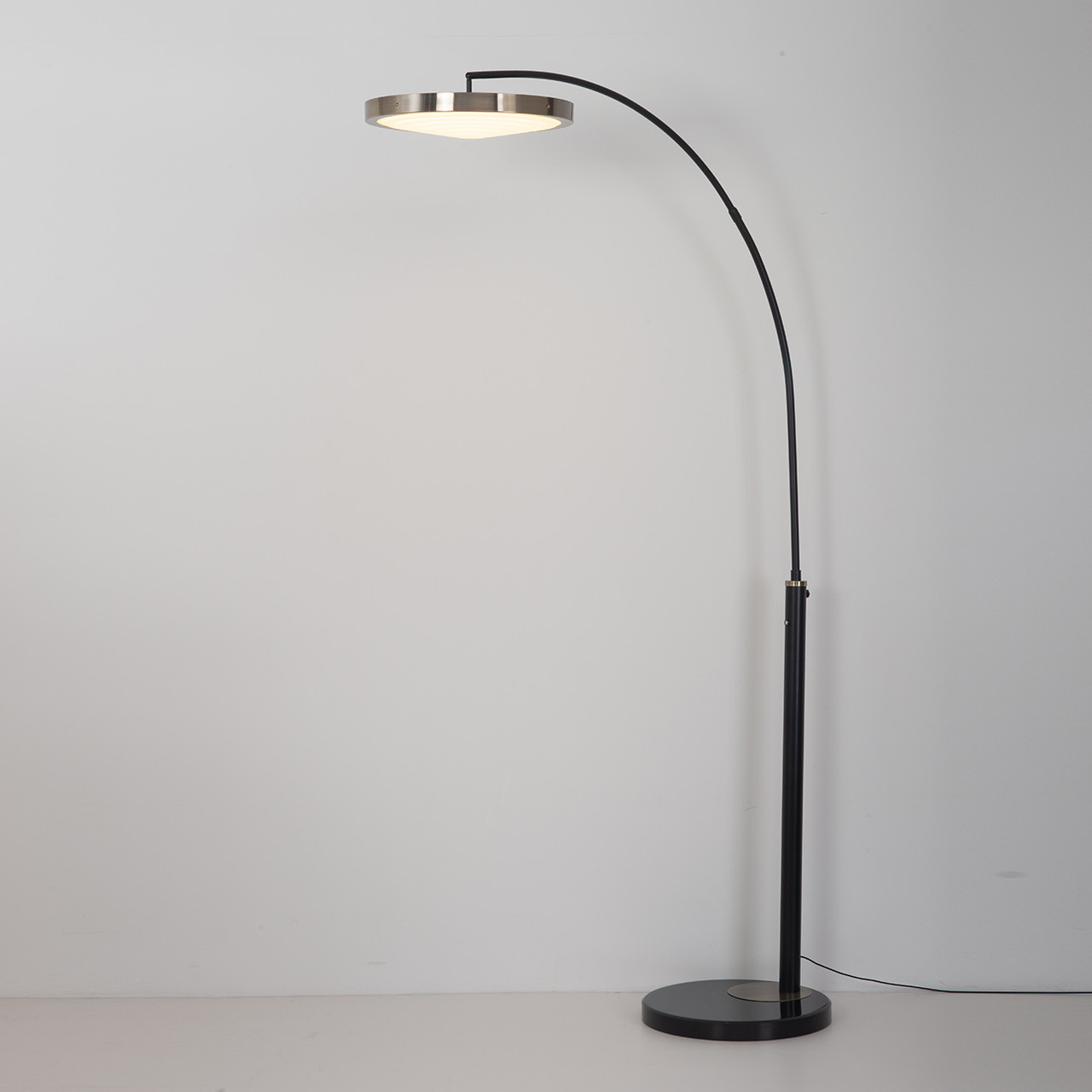 Redondo 1 Light LED Arc Floor Lamp - Matte Black Finish, Weathered Brass, Black Marble Base, Dimmer -  Black