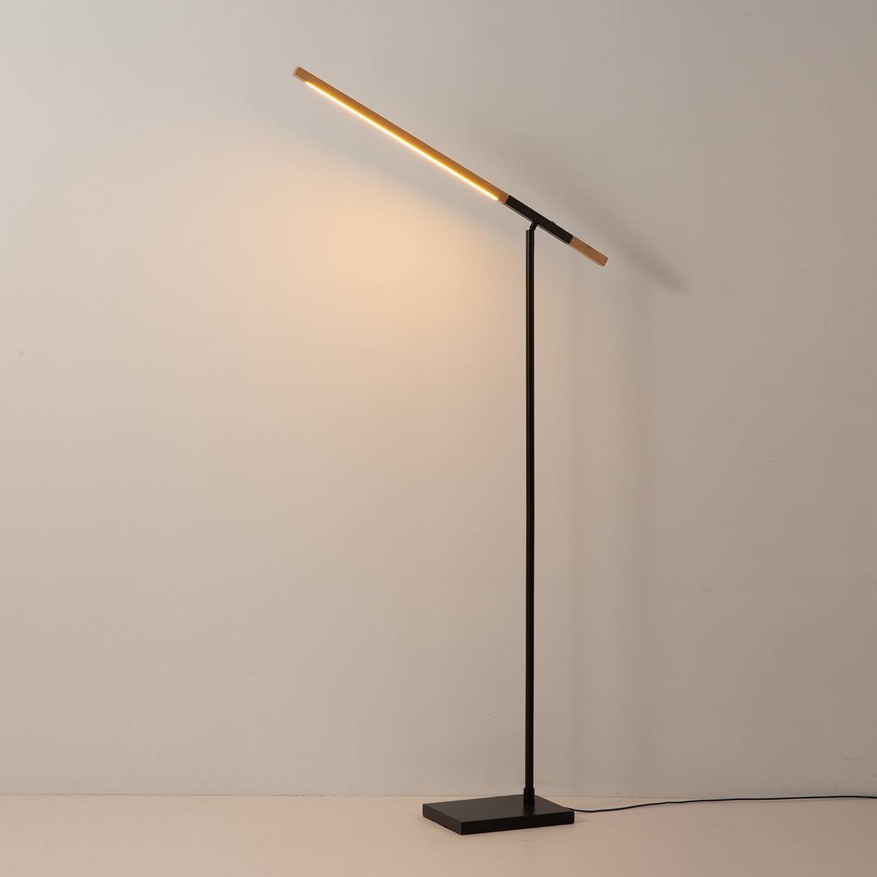 Port Floor Lamp - Matte Black, Natural Ash Wood Finish, Touch Dimmer Switch -  Natural
