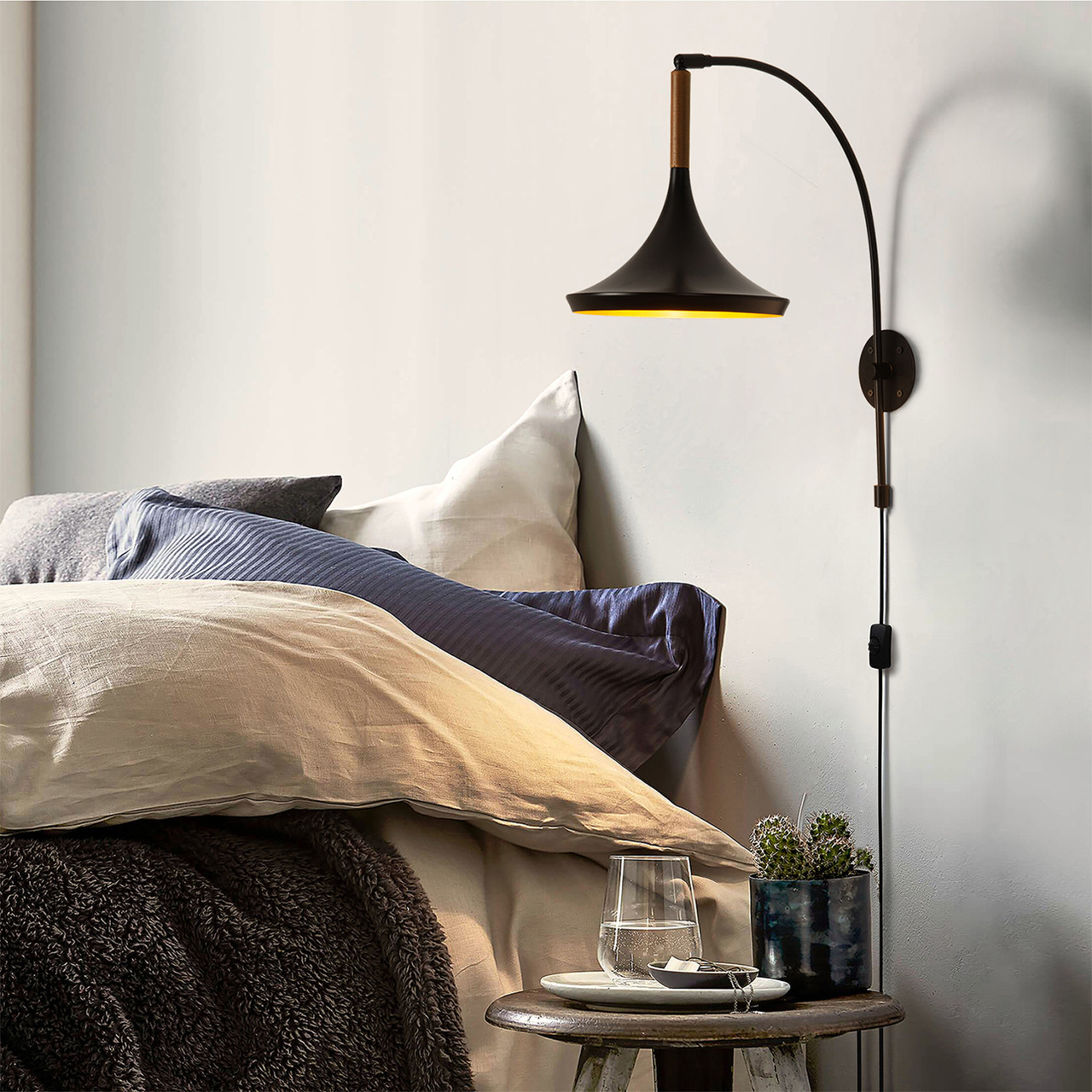 Lodi Wall Sconce Matte Black &amp; Walnut -  Nickel Black