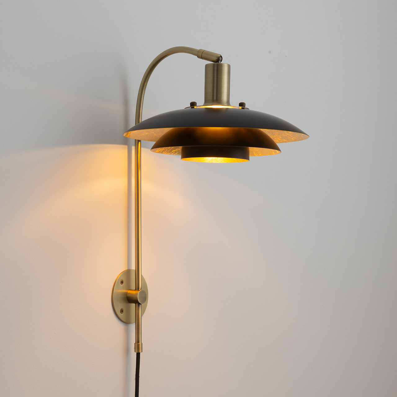 Rancho Mirage Wall Sconce - Matte Black &amp; Gold-Leaf Shade, Weathered Brass -  Black