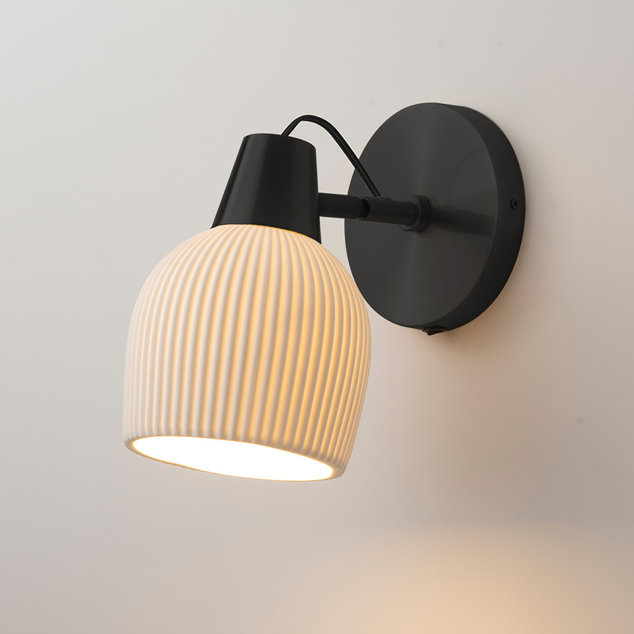 Petaluma Bone Porcelain Wall Sconce - Matte Black, Dimmer -  Black