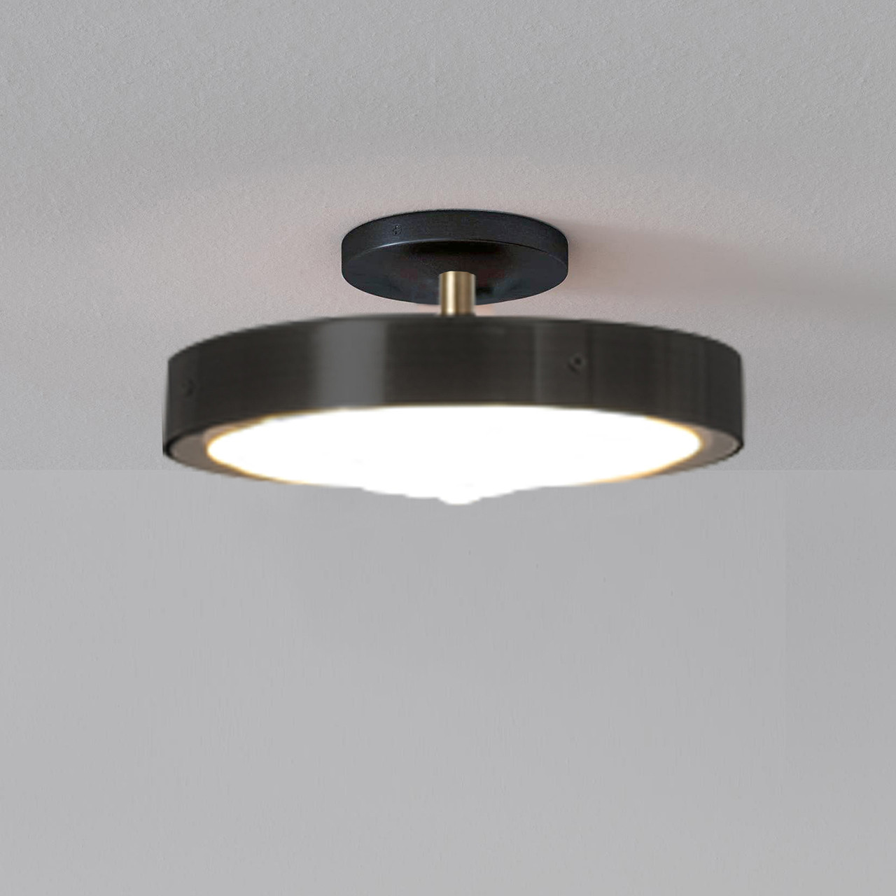 Redondo Semi-Flush Mount Ceiling Light - Matte Black Finish, Weathered Brass -  Black
